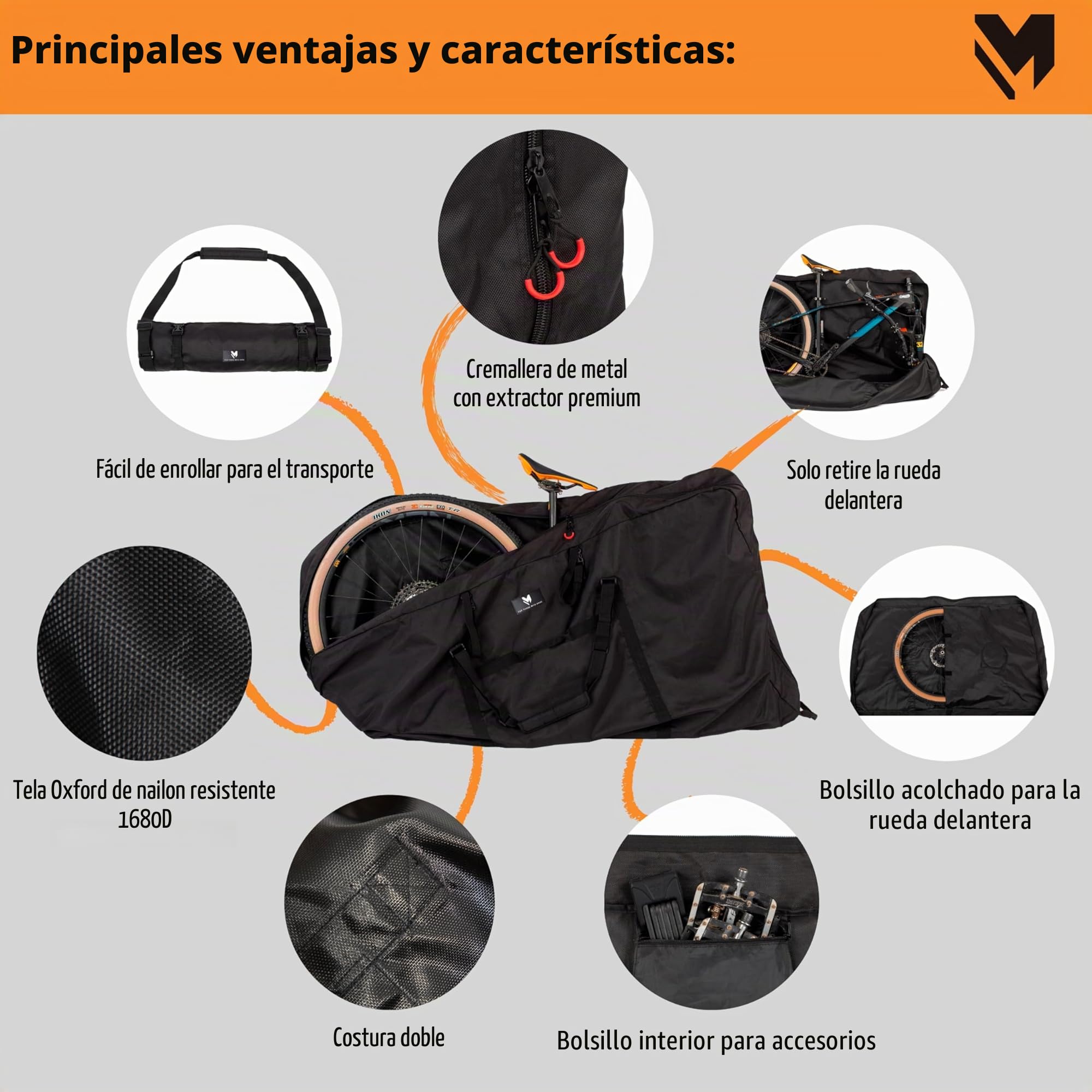 lamaki Funda para Bicicleta - Apta para Bicicletas de Carretera y Gravel, MTB de 26 a 29 Pulgadas - Ideal para Transporte y Viaje - Solo se Retirala Rueda Delantera - Bolsa Bicicleta de Nylon 1680D