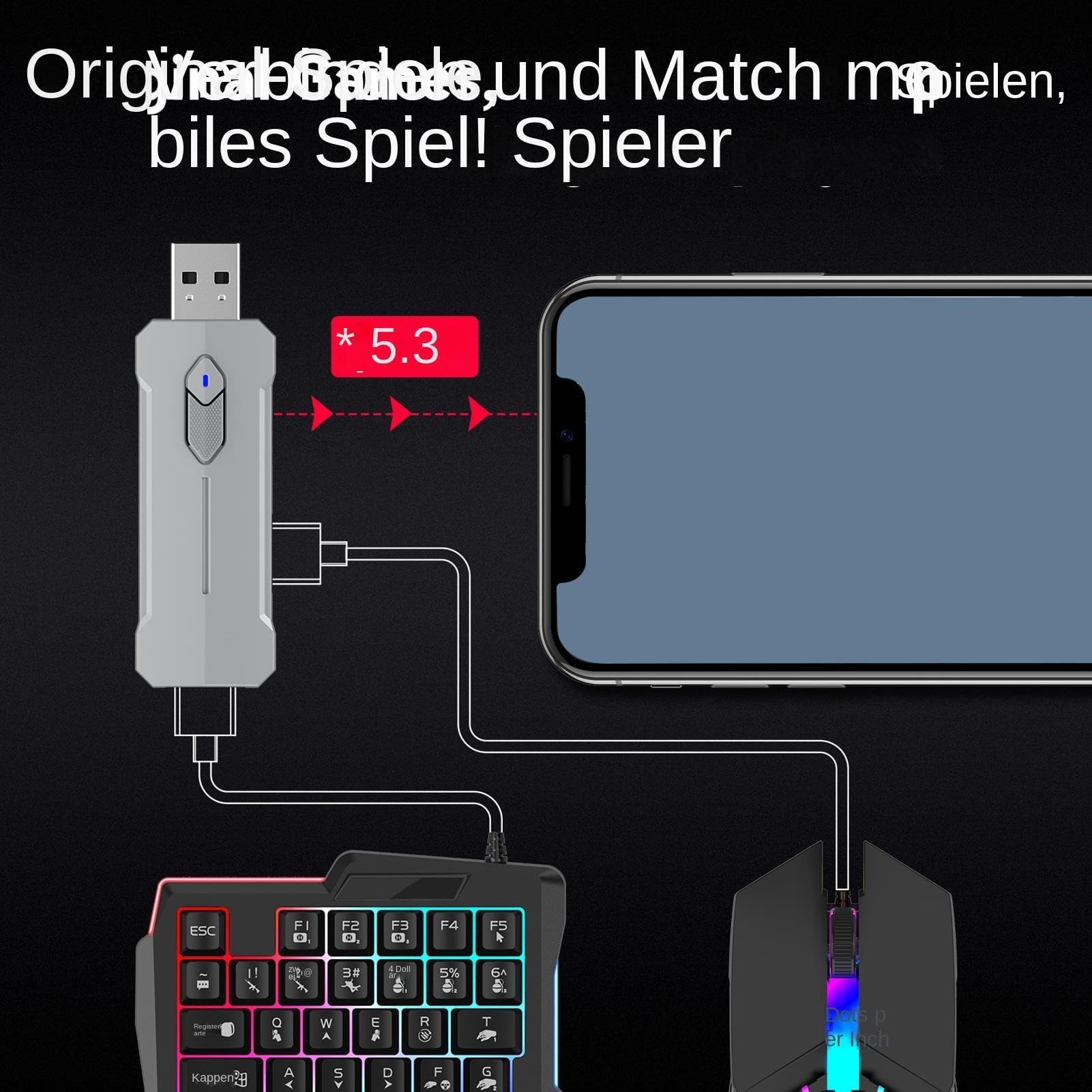 Set di tastiera per controller di gioco, mouse con cavo LED, sistema di input meccanico, mouse con sensore di precisione, unità di controllo adattiva, attrezzatura professionale con pacchetto per