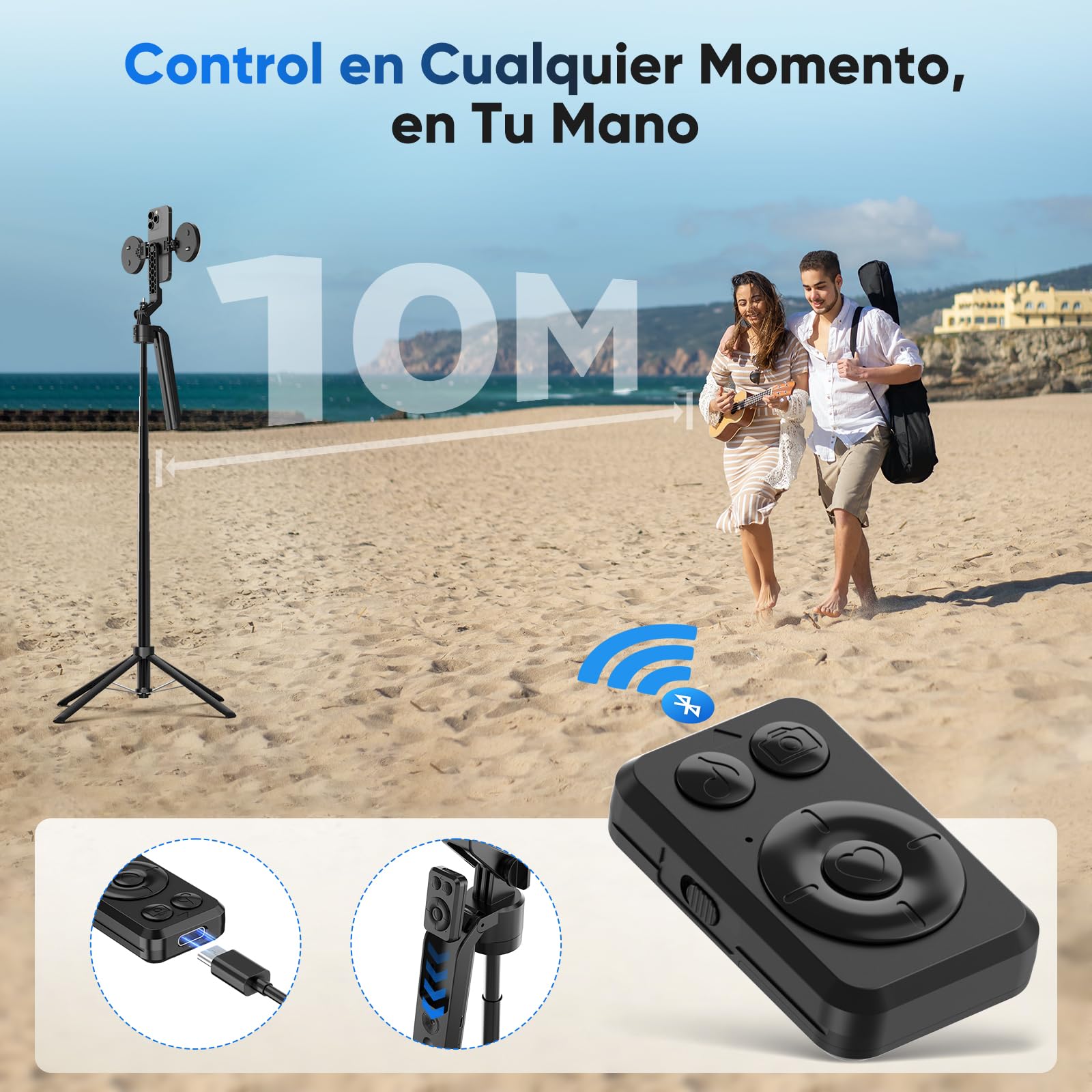 Jeebel Trípode de Seguimiento Facial 180cm Extensible Selfie Pole con Luz LED/Control Gestos/Control Remoto/NO App/360°Giratorio - Estabilizador Gimbal para Teléfono Action-Cam DSLR de Video Live Vlog