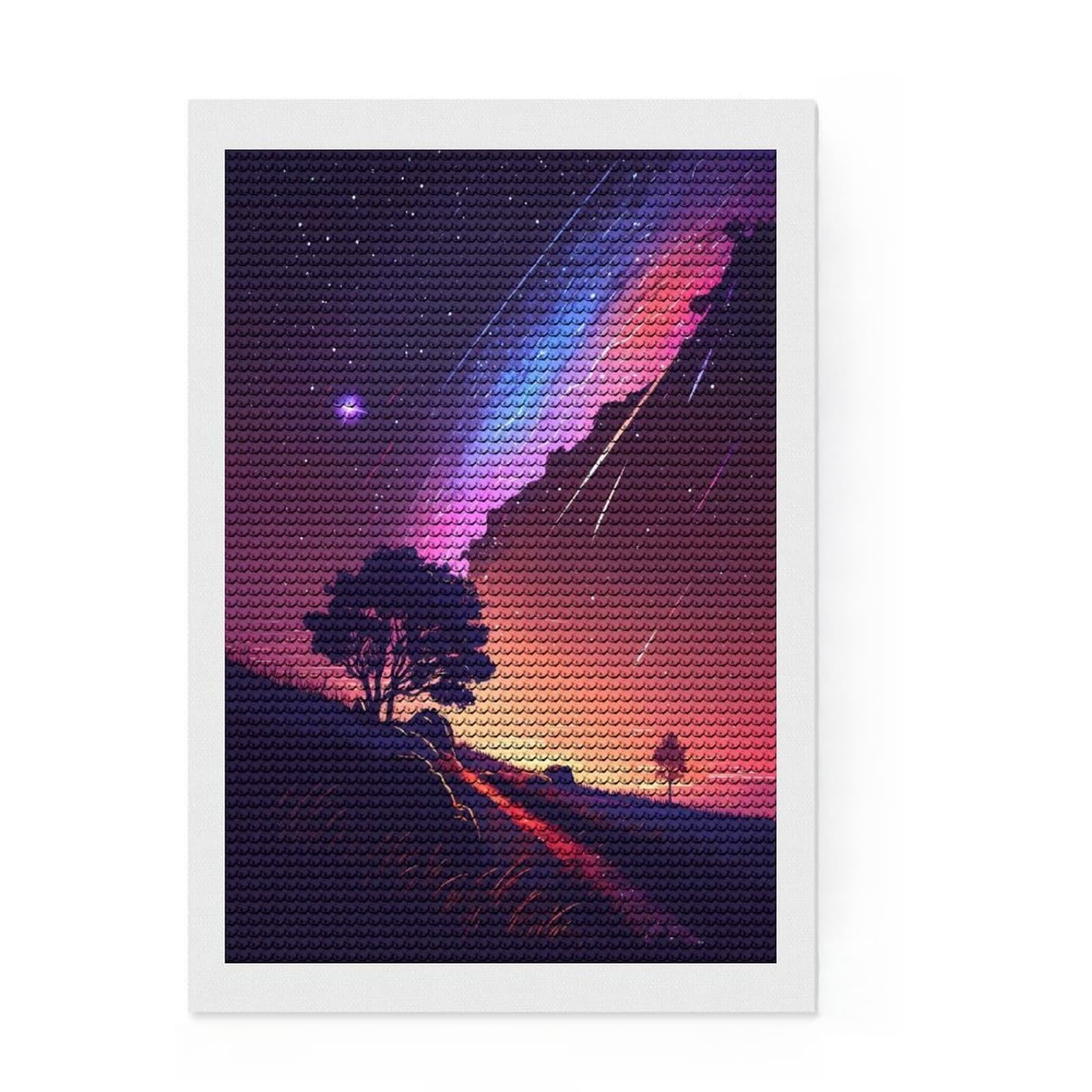 Junmoney Sunset Comet Trail Diamond Art Canvas 8"x12", Relaxing DIY Hobby, Satisfying Creative Project, Farmhouse Decor, for Women