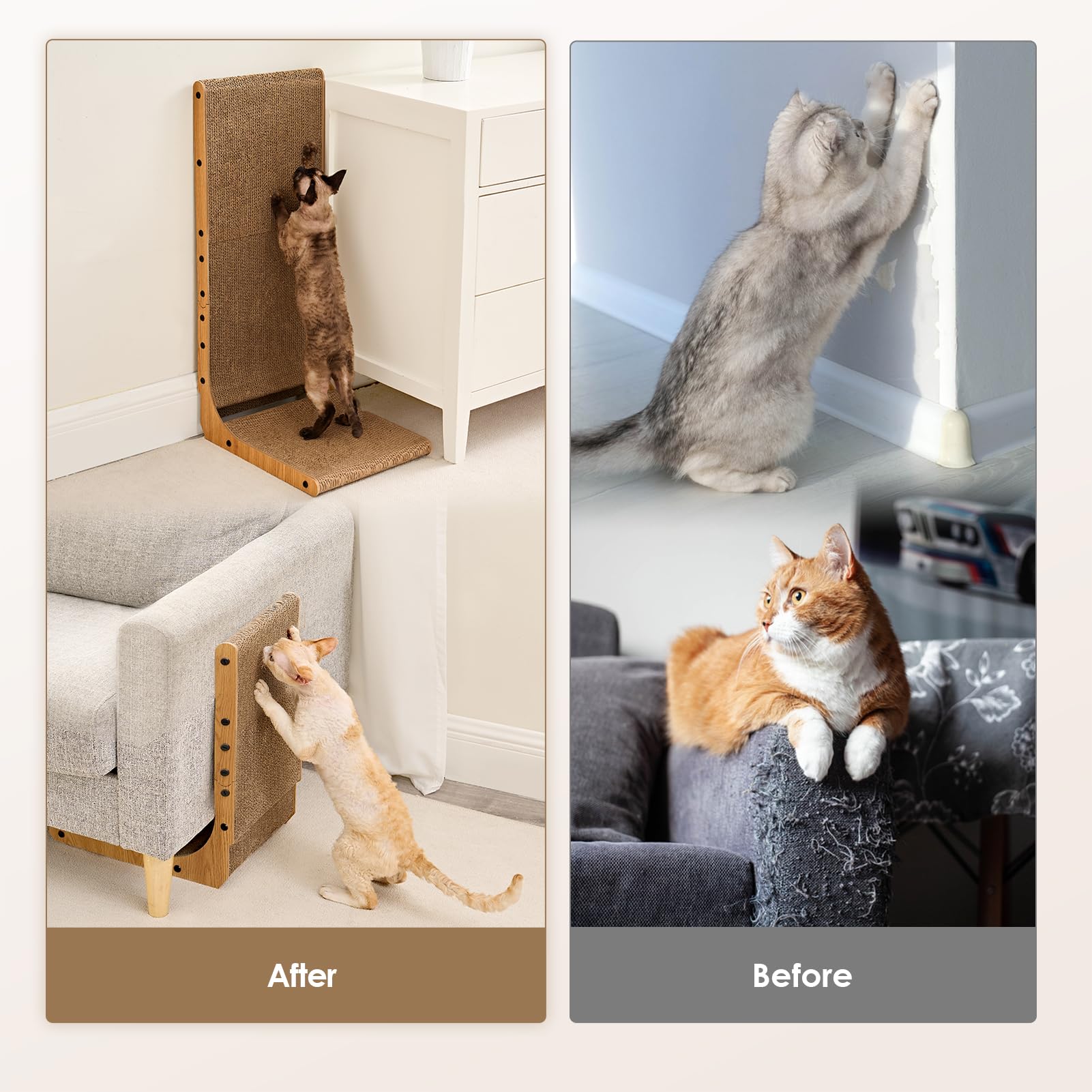 EHEYCIGA Cardboard Cat Scratcher for Indoor Cats, 26.8 Inch L Shaped Vertical Cat Scratching Board with Ball Cat Toy, Large Cat Scratcher Pad, Brown