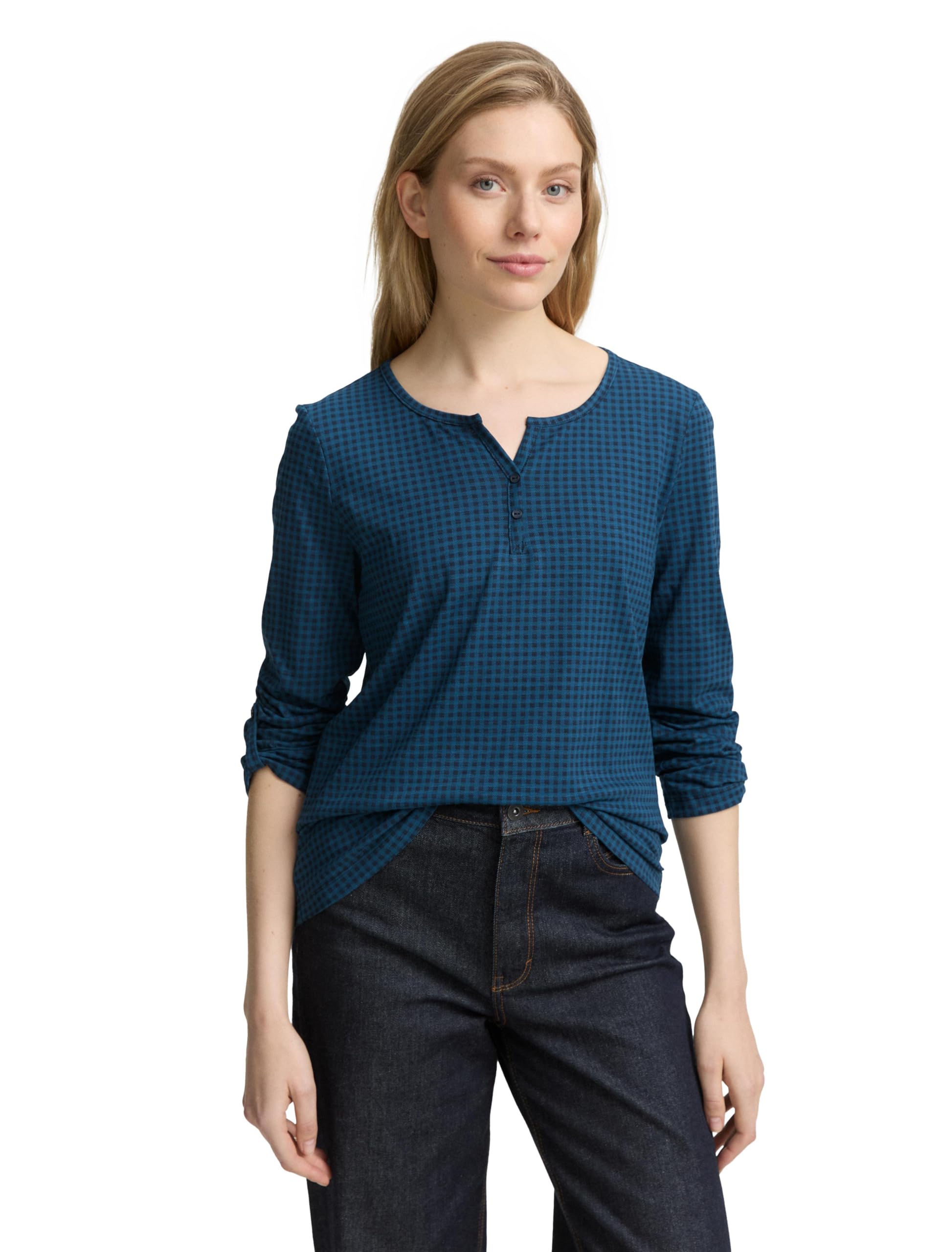 Tom Tailor Damen 1047729 Henley Blusenshirt mit Muster
