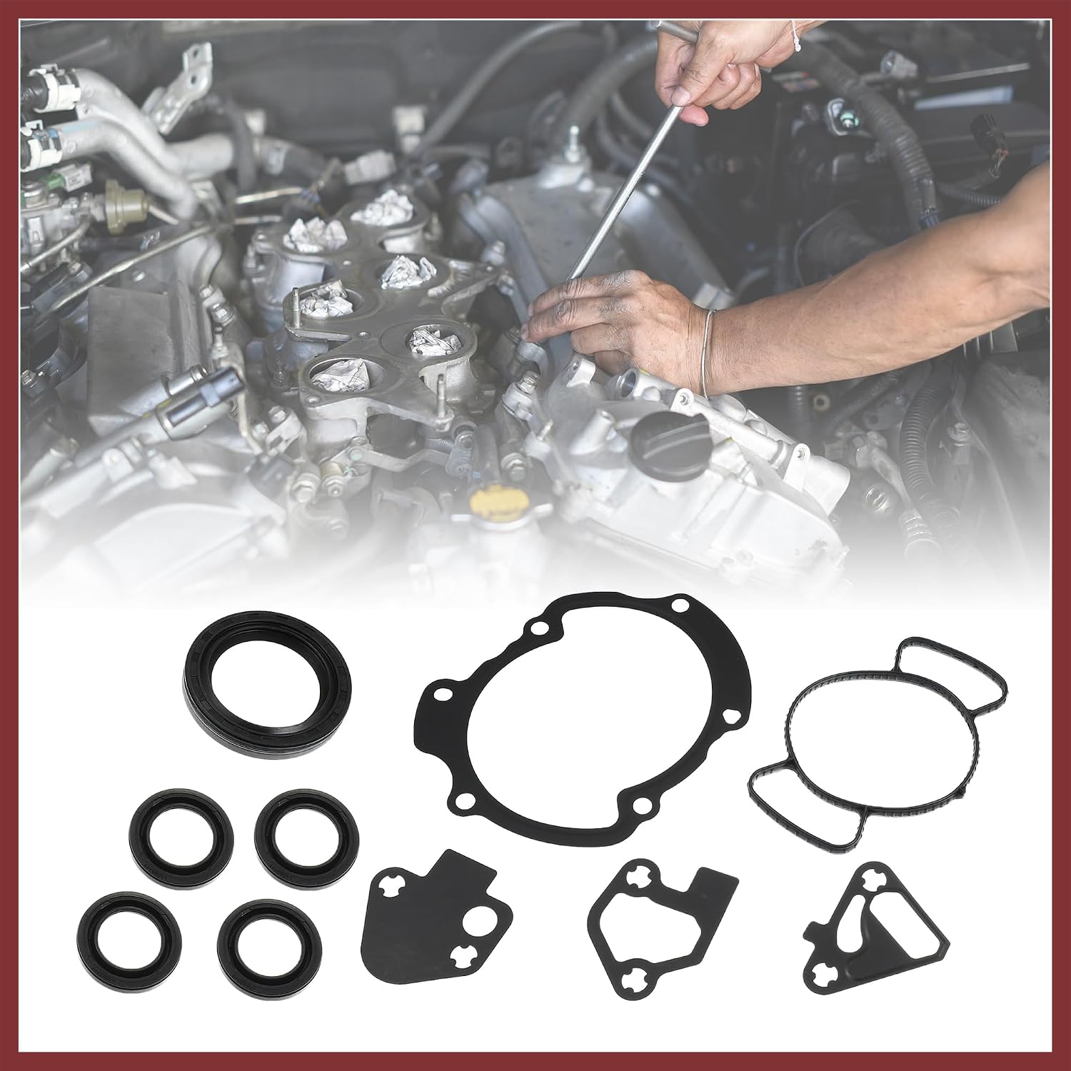 Timing Cover Gasket and Seal Set 67828 448924 for Chevy Equinox 3.0L 2010-2012 for GMC Acadia 3.6L 2007-2016 Rubber Stainless Steel Replace Parts