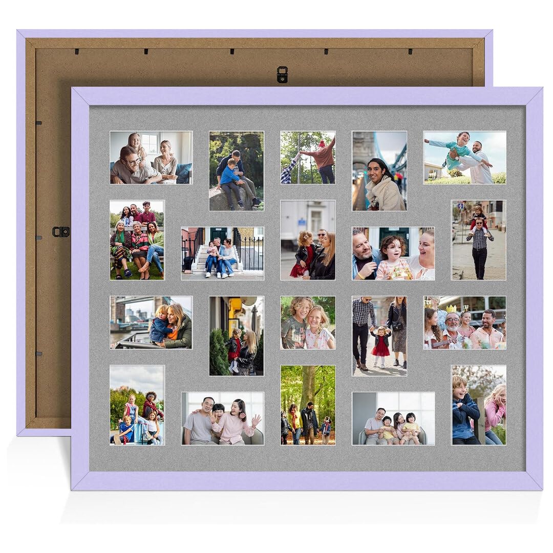 Alison Kingsgate Purple 80x70cm Photo frames for multiple pictures - Collage Frame for 20 Pictures With Silver Mount - Holds (18x) 6x4 & (2x) 4x4 Photos - Engineered Wood & Perspex — image 1