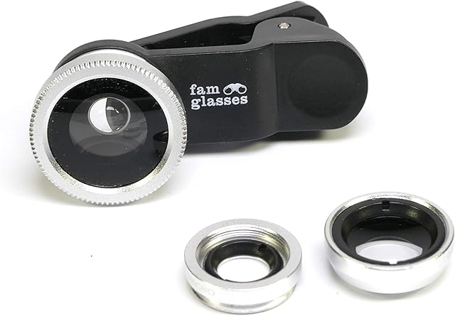 famglasses, 3-in-1 mobile phone lens, for all smart phones and tablets, black fisheye lens, wide angle and macro, for Samsung, iPhone, Huawei etc.