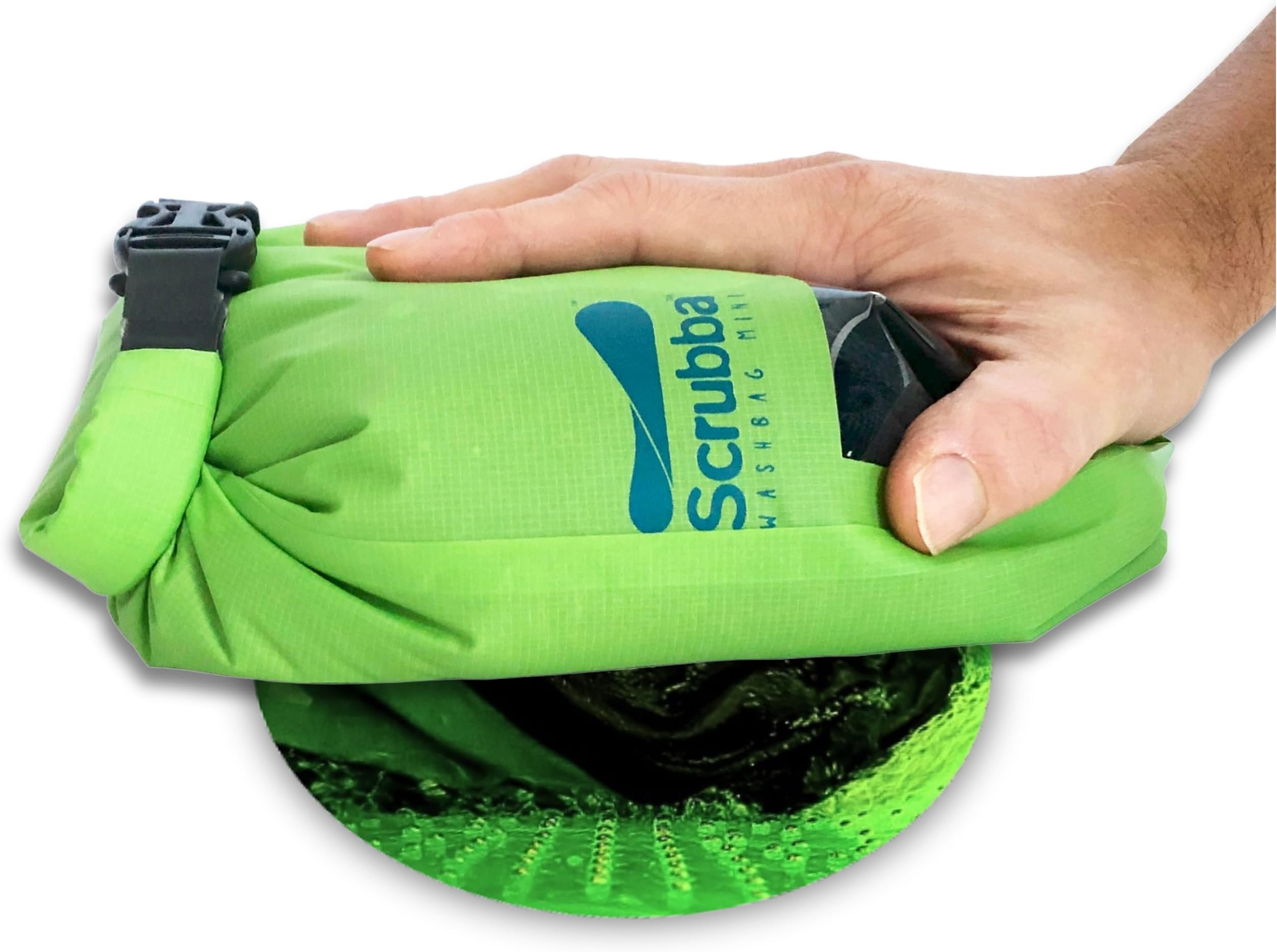 Scrubba Mini Wash Bag Ultra-Compact Laundry Bag Ideal for Travel, Camping & Hiking | Portable Washer & Dry Bag, Must-Have Travel Essentials Green Small