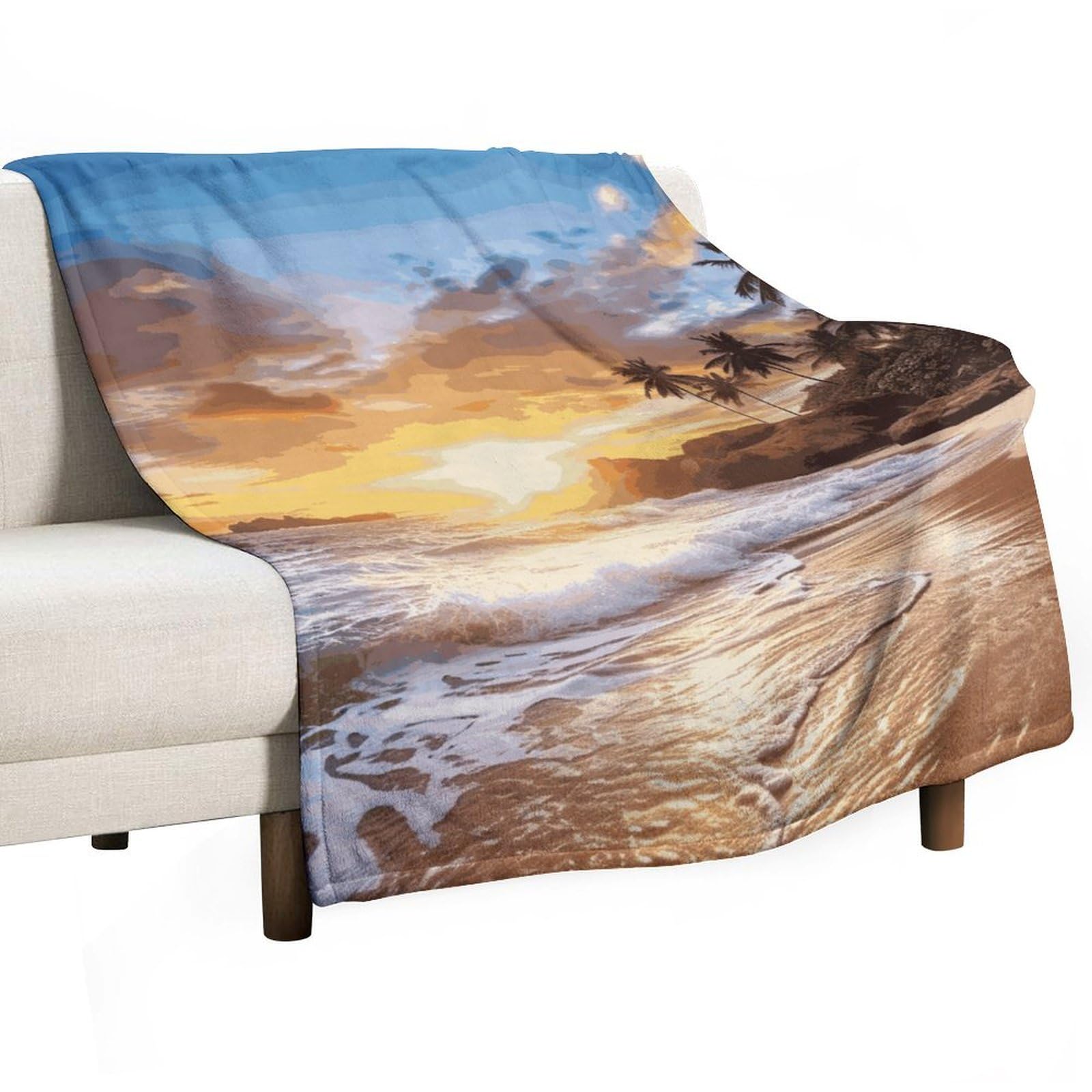 Couverture polaire coucher de soleil pour cocooning sur le canapé