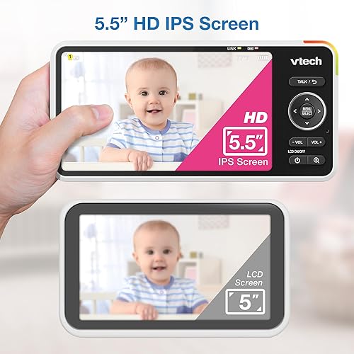 Miniatura 5 de VTech Monitor de bebé WiFi inteligente, cámara con sensor CMOS 2K, pantalla IPS HD de 5.5 pulgadas, visión nocturna infrarroja clara, panorámica,