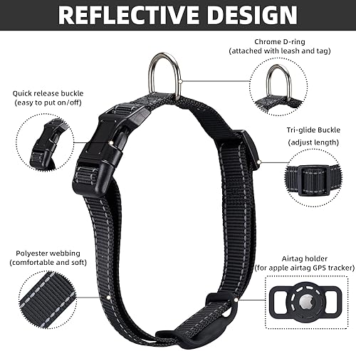 Miniatura 73 de Collar reflectante AirTag para perro, compatible con Apple AirTag, collar de nailon para cachorros y gatos con soporte de silicona AirTag