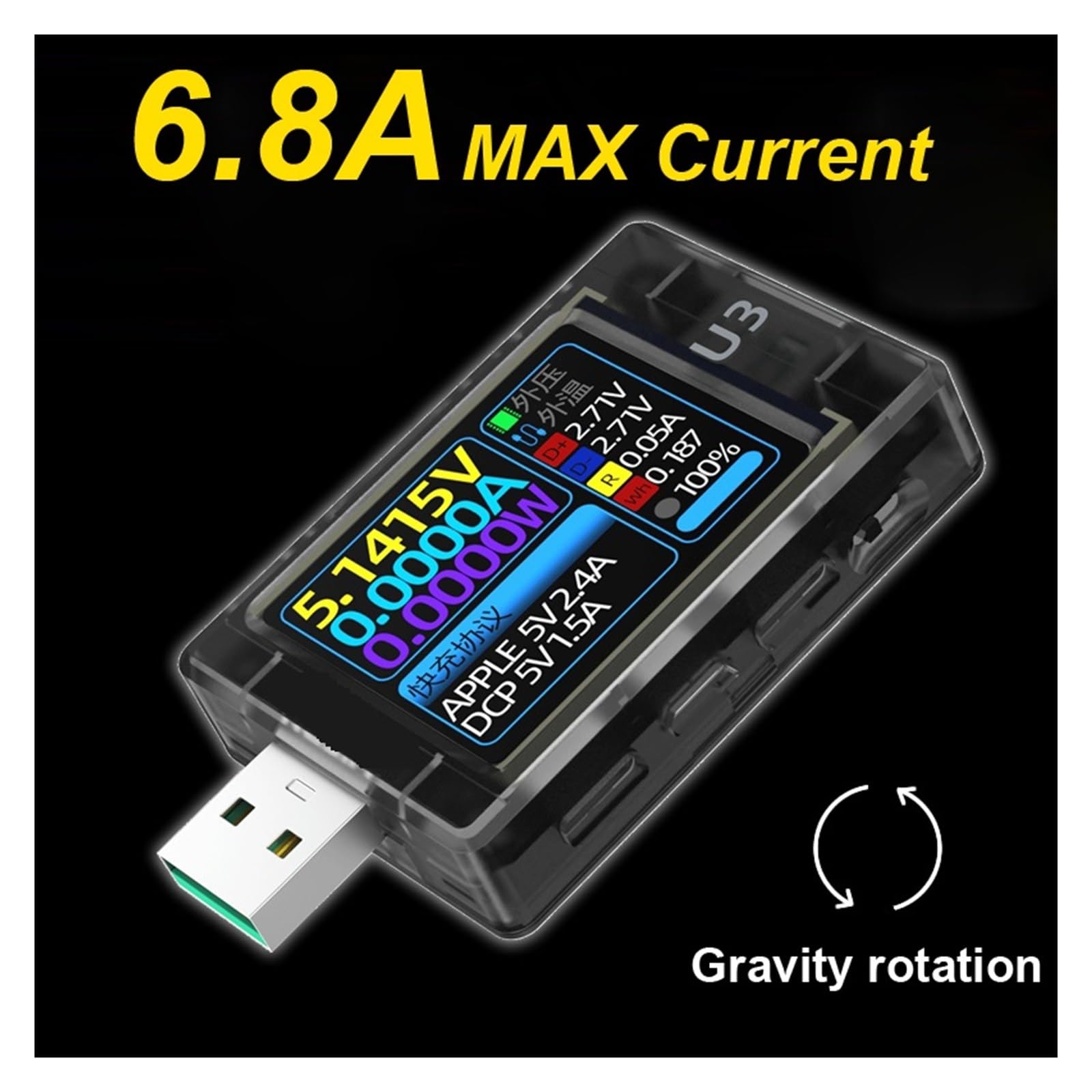 Woltomierz, U3/L Tester USB miernik napięcia prądu QC5 PD3.1PPS protokół szybkiego ładowania monitor pojemności wyzwalania 8A widmo tętnienia(CNC Grey)
