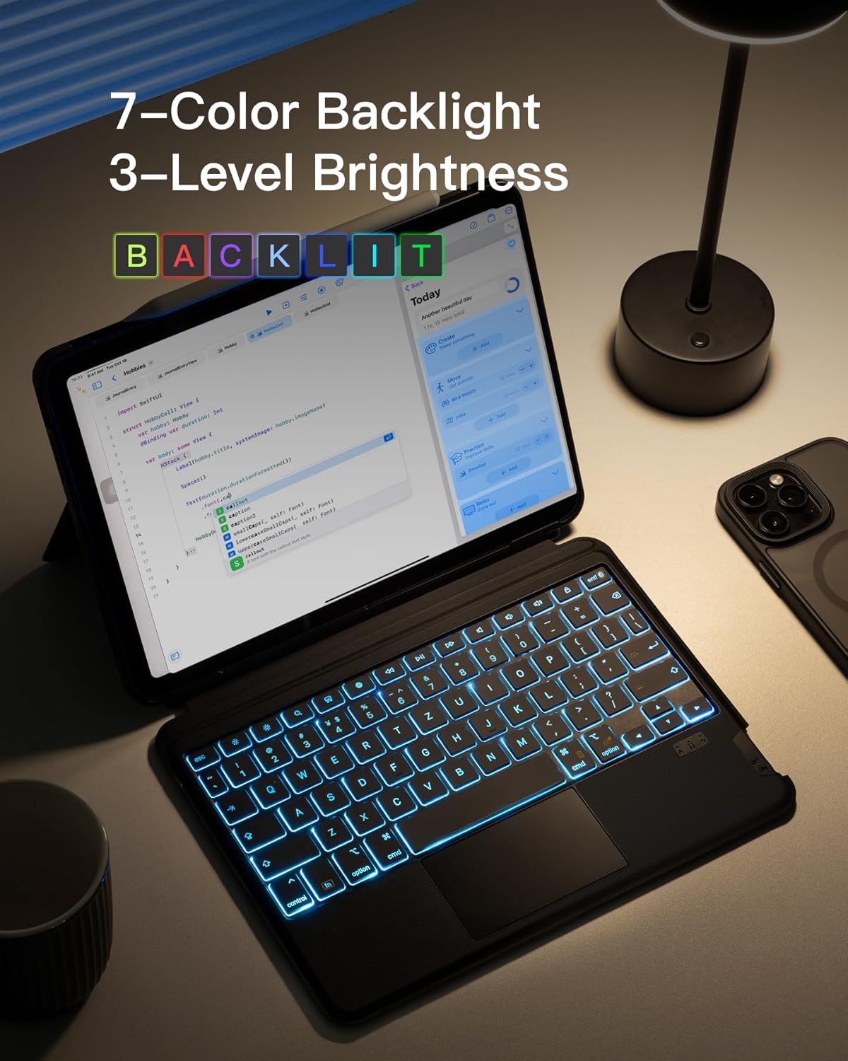 Inateck for iPad Pro 11 inch Case with Keyboard, Compatible with iPad Air 6/5/4,iPad Pro 11" 4/3/2/1, Detachable iPad Keyboard Case with 7-Color Backlight and Touchpad, KB04111 Black - Image 7