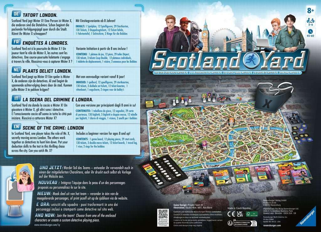 Juego de Mesa Ravensburger 27515 - Scotland Yard: Juego Familiar, Juego de Mesa para niños y Adultos, Juego del año, para 2 a 6 Jugadores, a Partir de 8 años