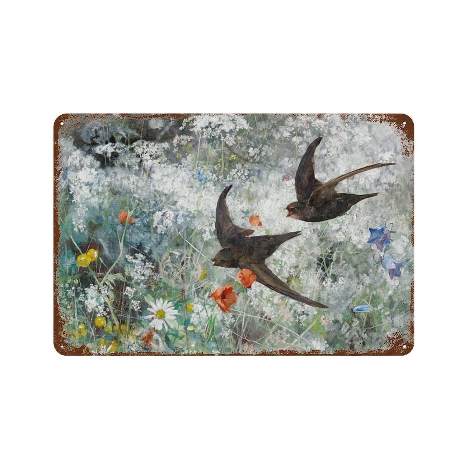 xiaoxiaoshen Wildflower Field Vintage, of Flowers, Sows Fly Wall Decor Art Metal Tin Poster Modern Home Decor Art Home Bar Shop Decorations Vintage Sign 20x30cm