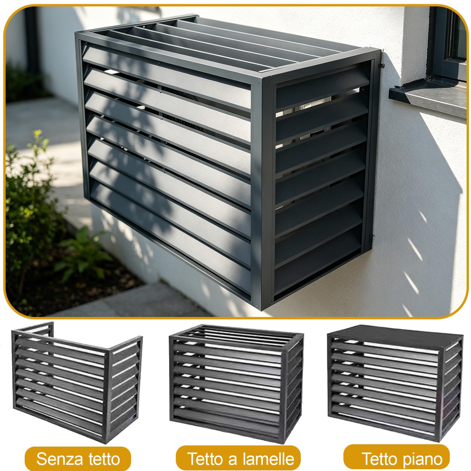 Copertura AC In Alluminio Copri Motore Condizionatore Esterno, 2-3P Copertura per Pompa di Calore, Cover Clima Blade - Protegge da Sole, Vento, Riduce Rumore, Marrone, L110×W60×H80cm