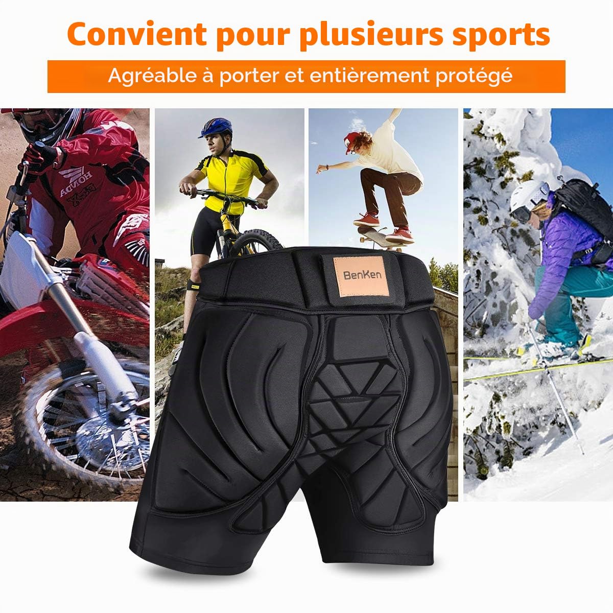 BenKen Short de Protection Hip Pad Pantalon de Protection pour Cyclisme Patinage Snowboard Skating Ski Roller Vélo VTT Homme et Femme