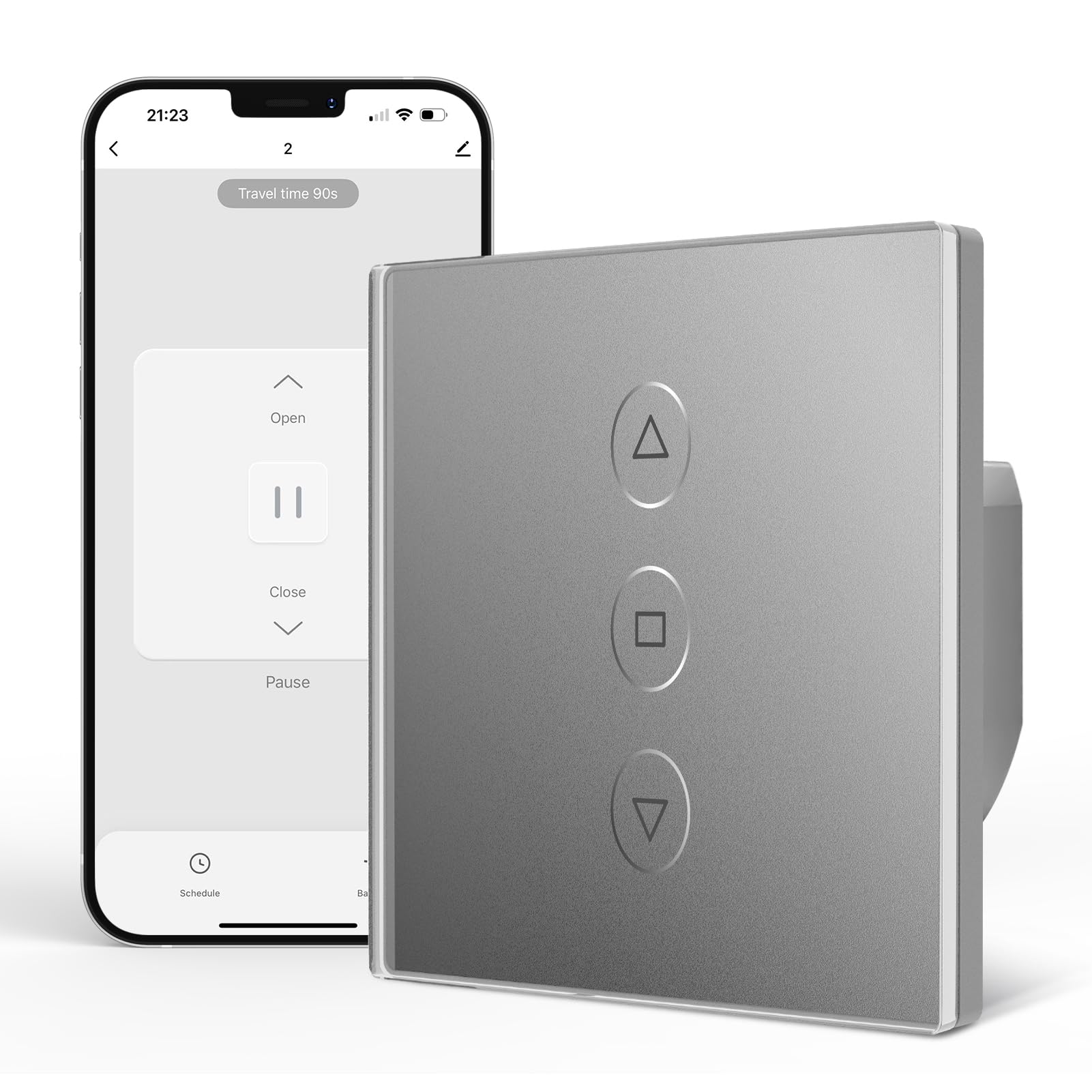 Interruttore a tapparelle Wi-Fi 80 x 80 mm, interruttore a tapparella intelligente di controllo tramite Smart Life, compatibile con Alexa/Google Assistant, richiede cavo neutro