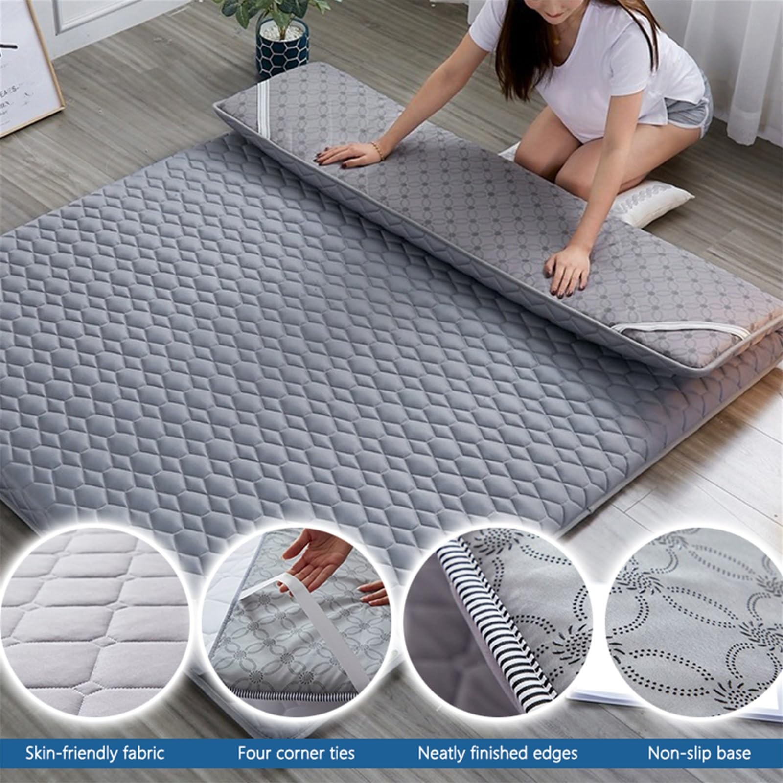 Generico Materasso futon con materasso giapponese premium, materasso pieghevole, materassino Tatami, for comfort e sostegno, divano letto con cuscino for lettino da pavimento(Blue,150x200cm)
