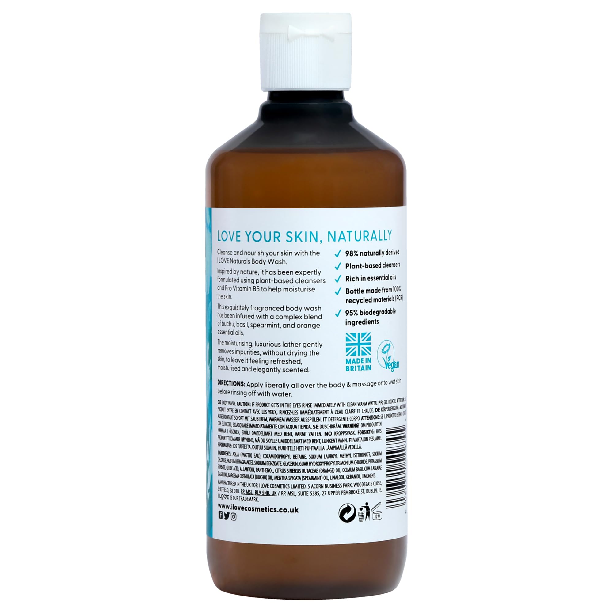 I LOVE Naturals Bergamot & Seaweed Body Wash with Orange & Basil Essential Oils, Silky Smooth Skin Formula - Image 3