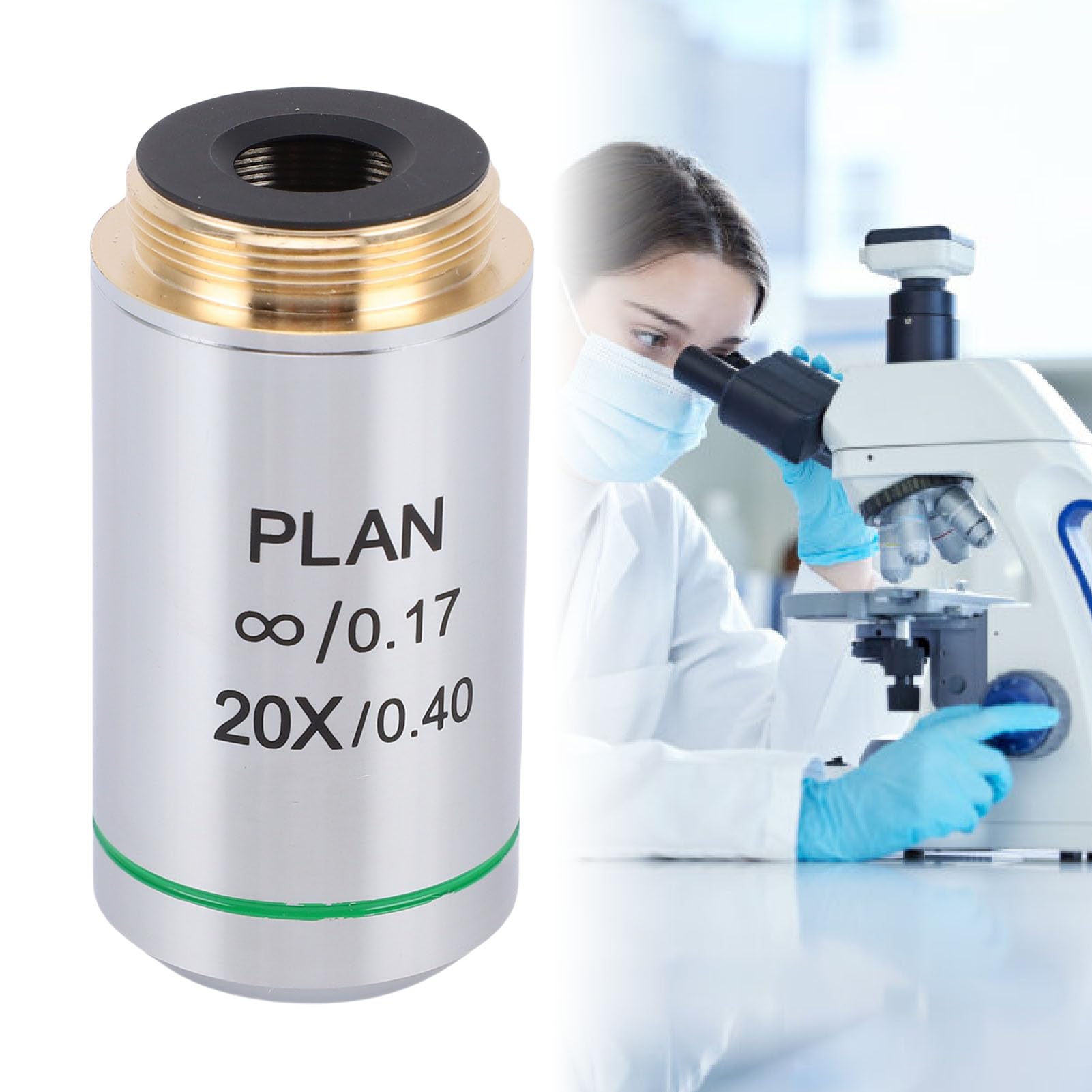 Generic Obiettivo Piano Infinito 20X per Microscopio Biologico Immagine Chiara Ingrandimento Elevato per Ambienti Didattici e di Ricerca Filettatura da 20,2 Mm RMS