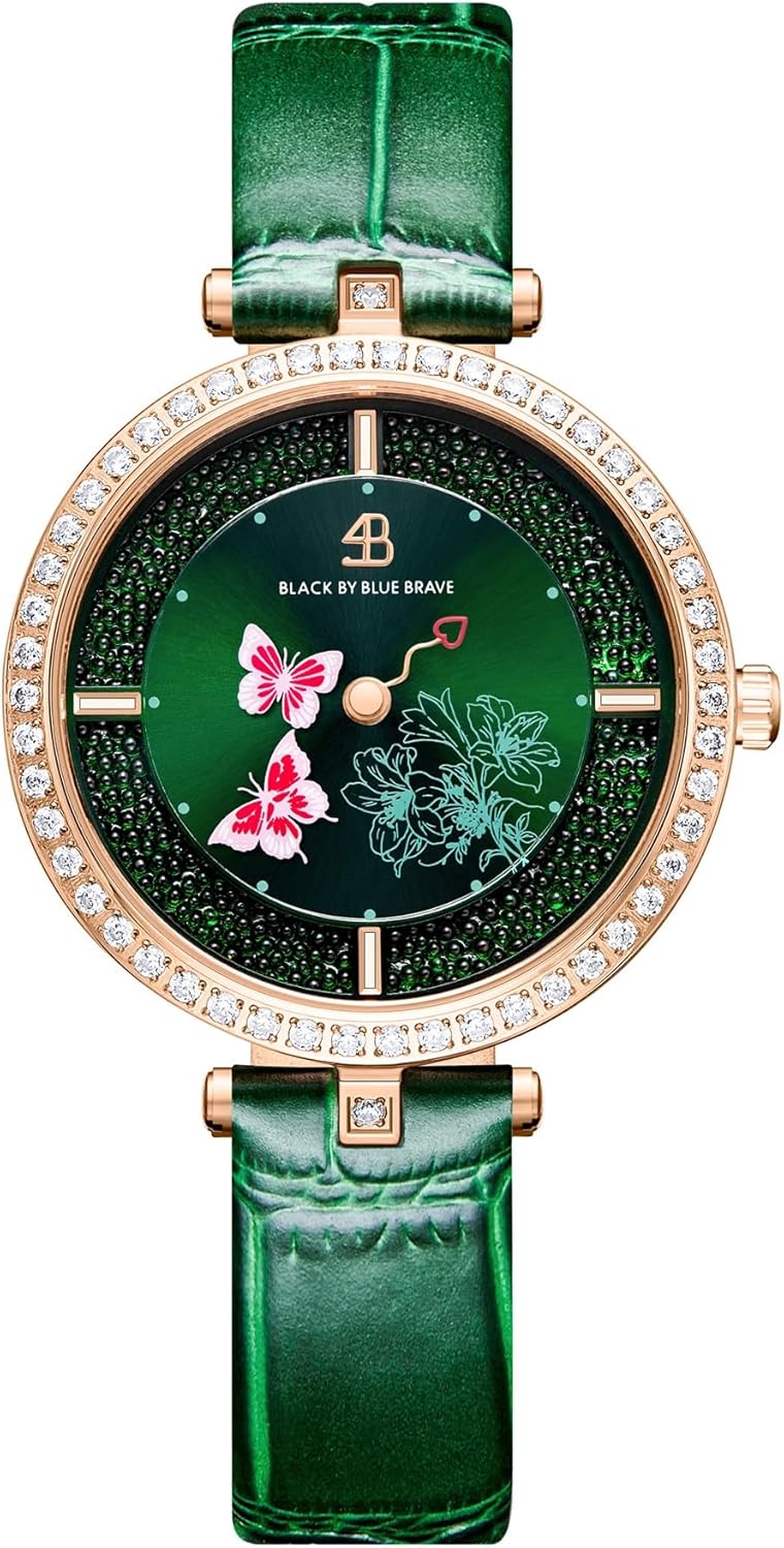 Butterfly Lovers Women’s Watch: Moving Butterfly Hands, Genuine Leather Strap Watch for Women