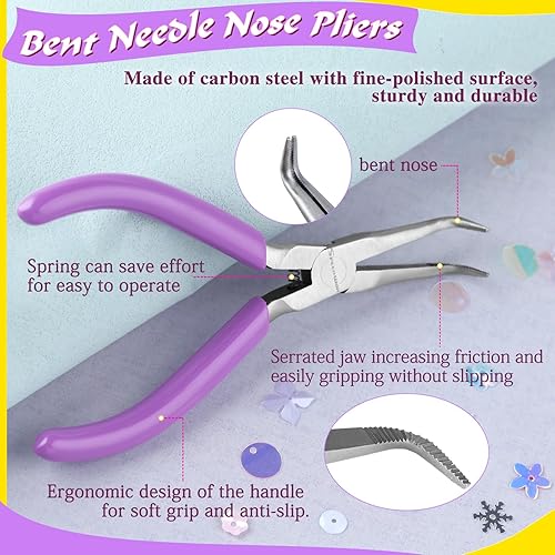Miniatura 3 de SPEEDWOX Alicates de punta de aguja doblada con mandíbula dentada, alicates de punta larga doblados, alicates removedores de aguja, herramientas de