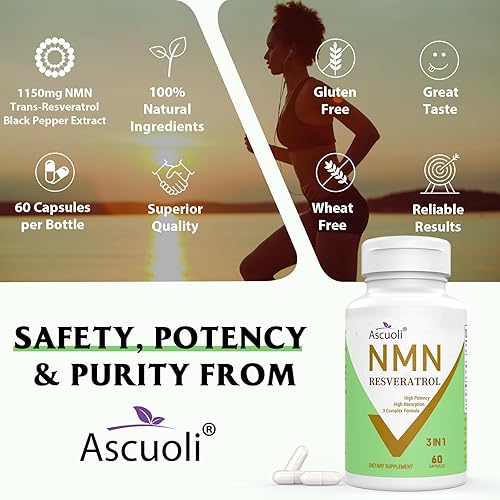 Miniatura 2 de 99% Ultra Pureza NMN 500mg + Trans-Resveratrol 600mg, 1150mg Suplemento de Resveratrol NMN, fórmula avanzada 3 en 1 para NAD, células, inmune,