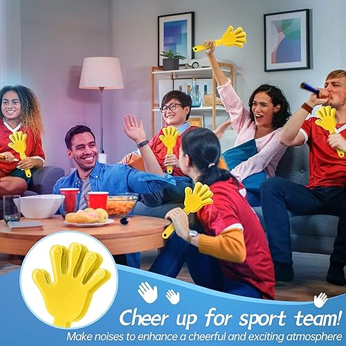 Miniatura 5 de 100 pinzas de mano amarillas de 7.5 pulgadas con forma de explosión de sol, agentes de ruido, regalos de fiesta, aplausos de plástico para eventos