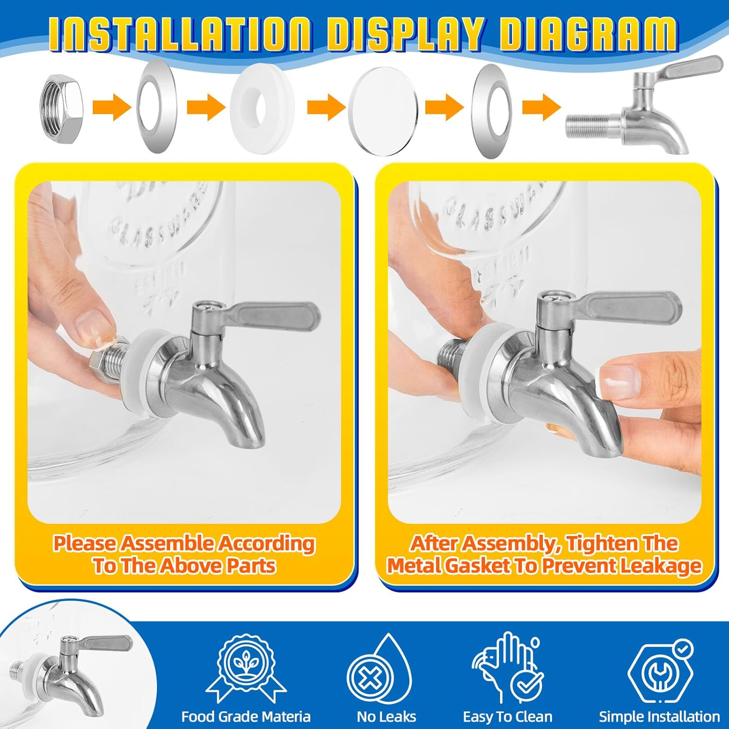 Drink Dispenser & Glass Water Dispenser, 2 Pack 1 Gallon Beverage Dispenser with Stand,with Ice Core,Stainless Steel Spigot and Lid 100% Leakproof.Glass Beverage Dispenser for BBQ,Picnic,Party - Image 6