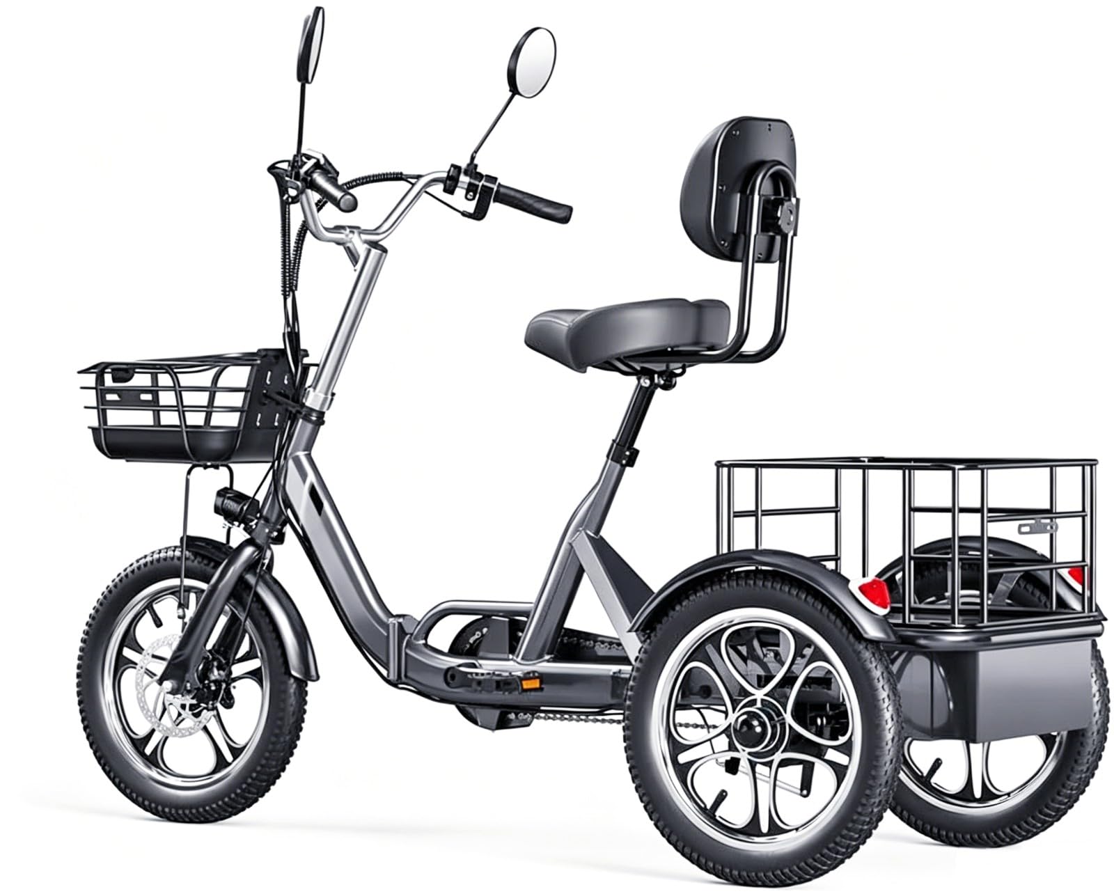 Tricycle Électrique Trois Roues, Vélo Électrique Adulte, Tricycle Cargo Électrique 16 Pouces, Batterie Li-ION 48 V 1056 Wh, Autonomie 120 À 150 Km, Porte-Bagages Grande Capacité 48V15Ah