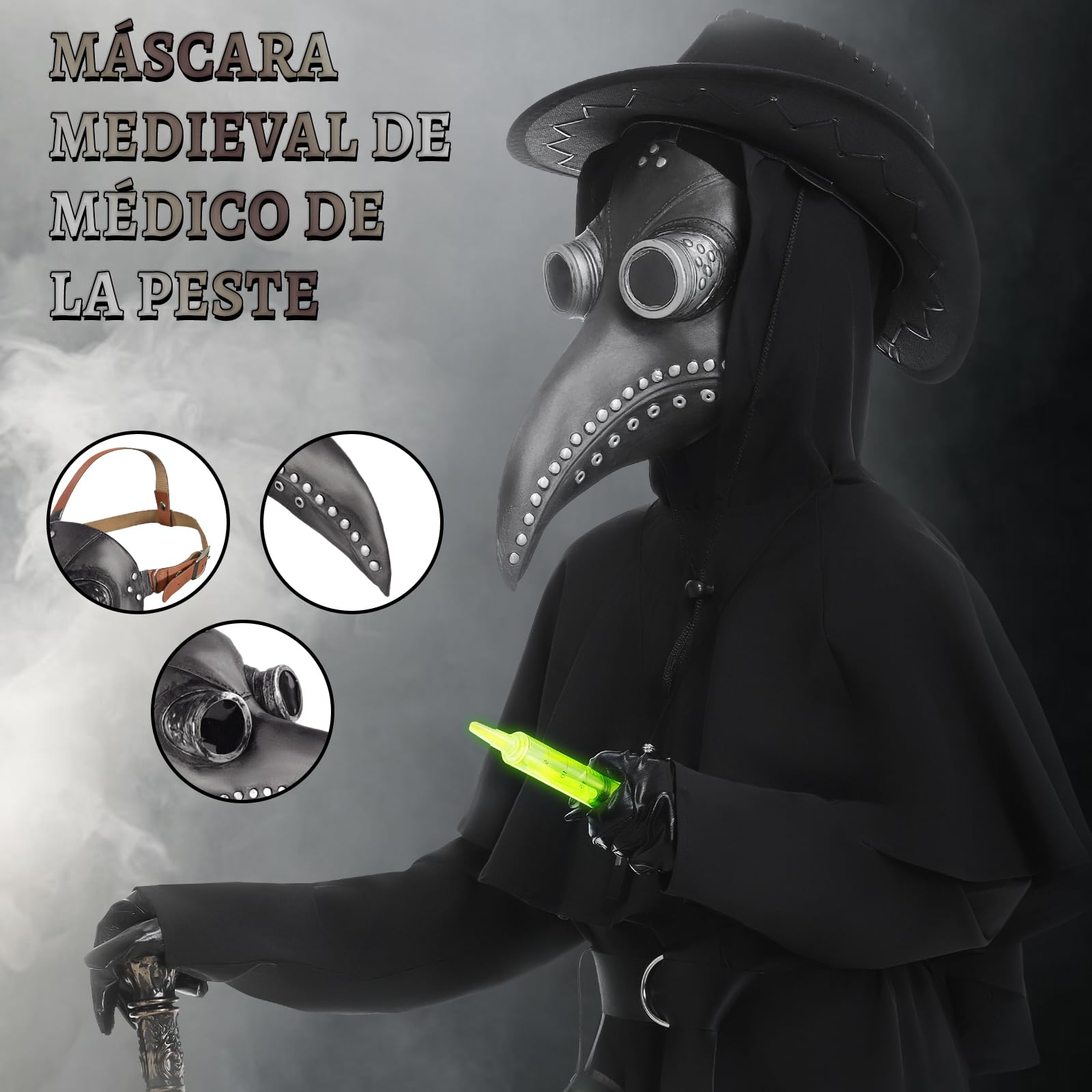 Disfraz Peste Negra Niño, Disfraz Medico Peste Negra Niño Carnaval Medieval con Máscara de Médico de la Peste Set de Accesorios para Cosplay de Carnaval (XL)