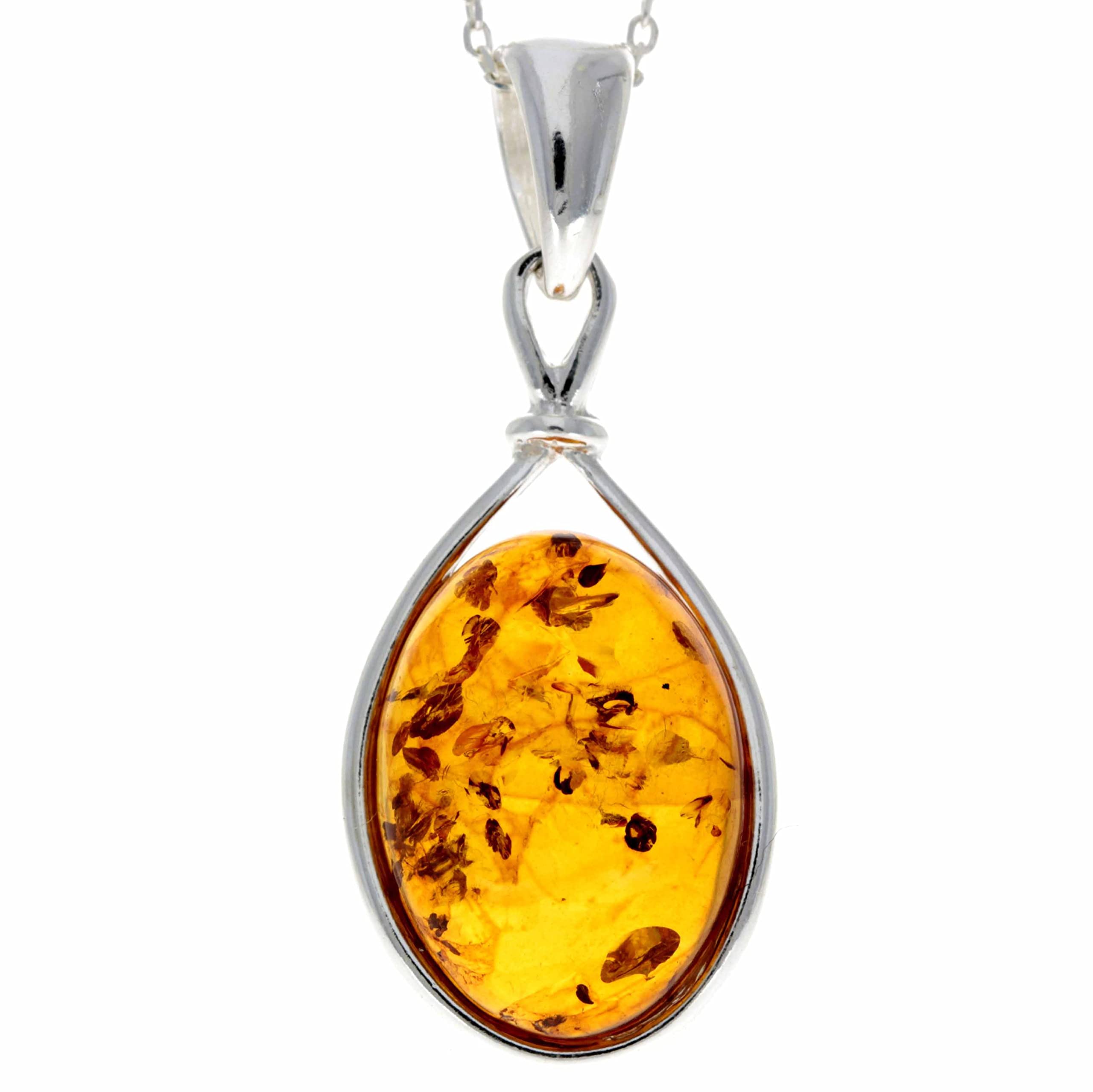 Pendentif En Ambre Véritable De La Baltique Et Argent 925 - Pierre 18x12 Mm, Sans Chaîne, Cadeau Authentique Certifié
