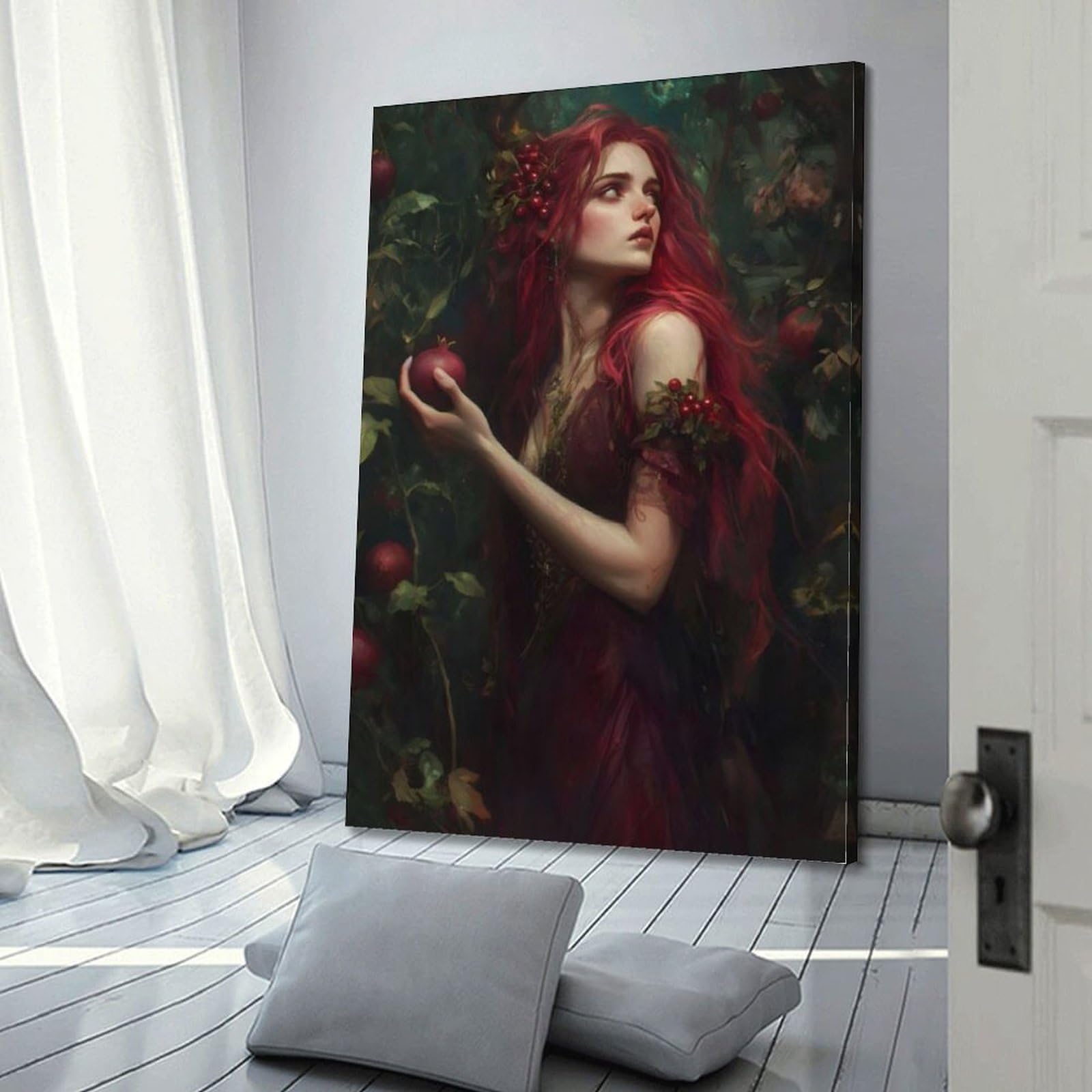 Wandkunst, Frau mit Granatapfel, künstlerischer Druck, Obstposter, mystisches Leinwandbild, Poster, dekorative Malerei, Leinwand, Wandposter und Kunstdruck, moderne Familienschlafzimmer-Dekor-Poster
