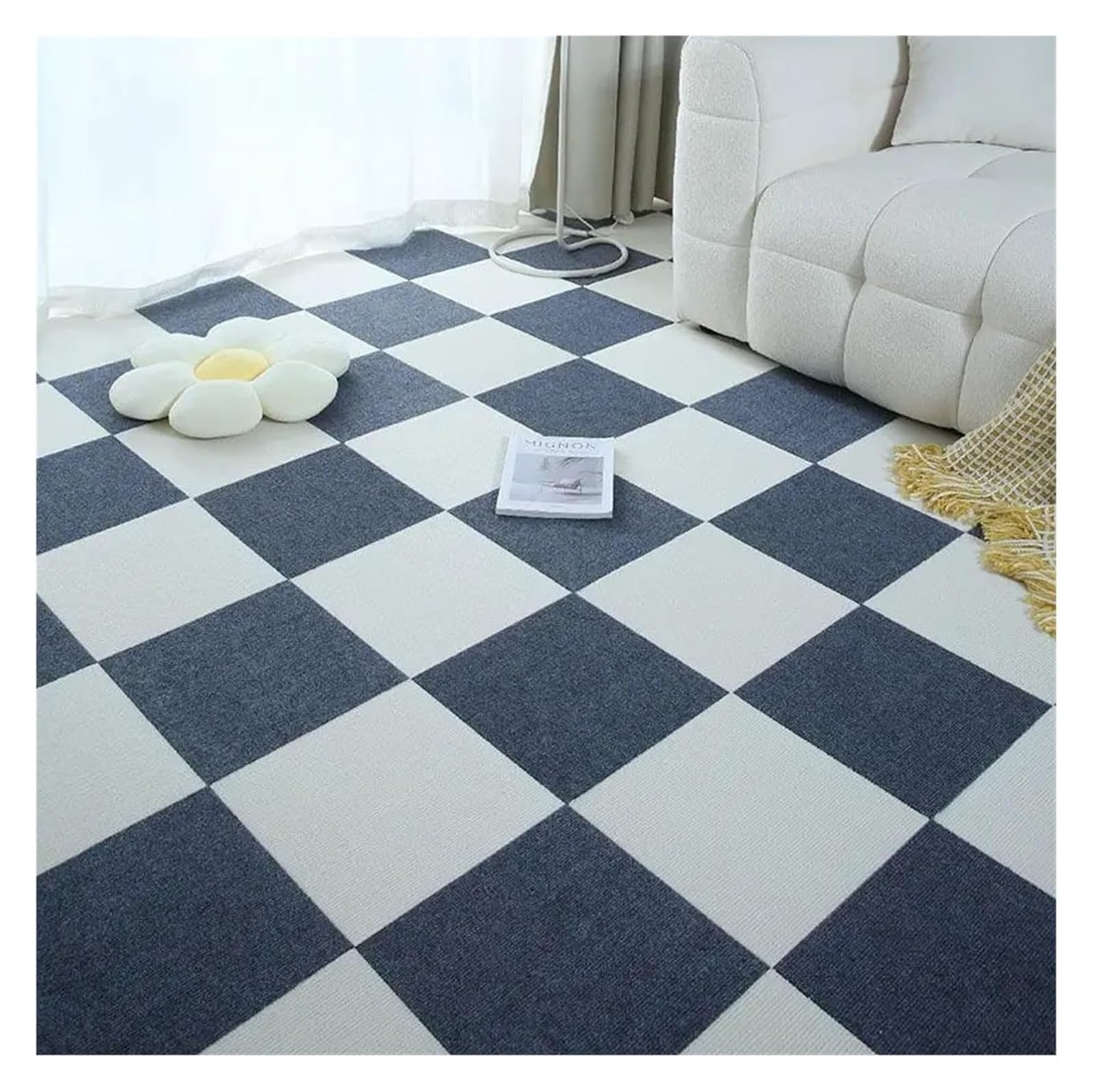 Dalles de moquette autocollantes, Dalles De Moquette Auto-adhésives 30x30cm, Paquet 4 À 32 Pièces Multicolores(White and Dark Gray,30x30cm 12pcs)