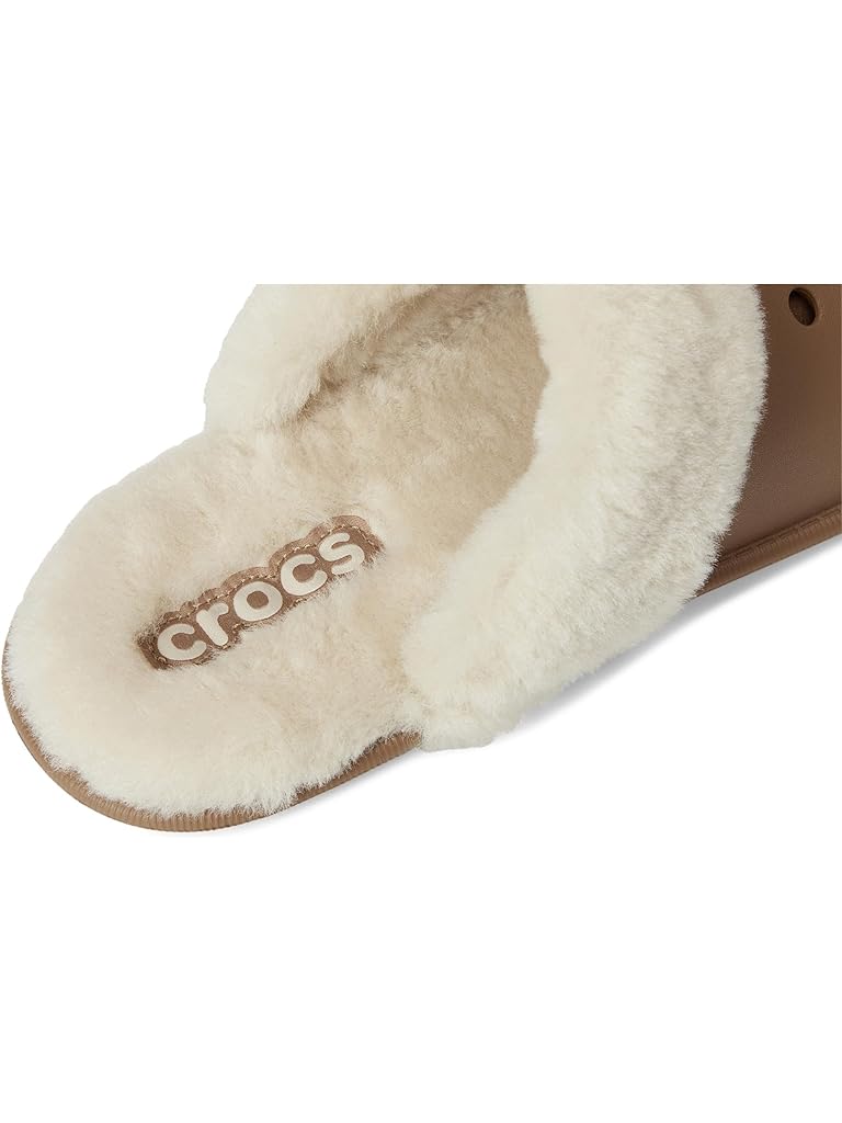 Khaki Crocs Classic Fuzz Scuff Slippers