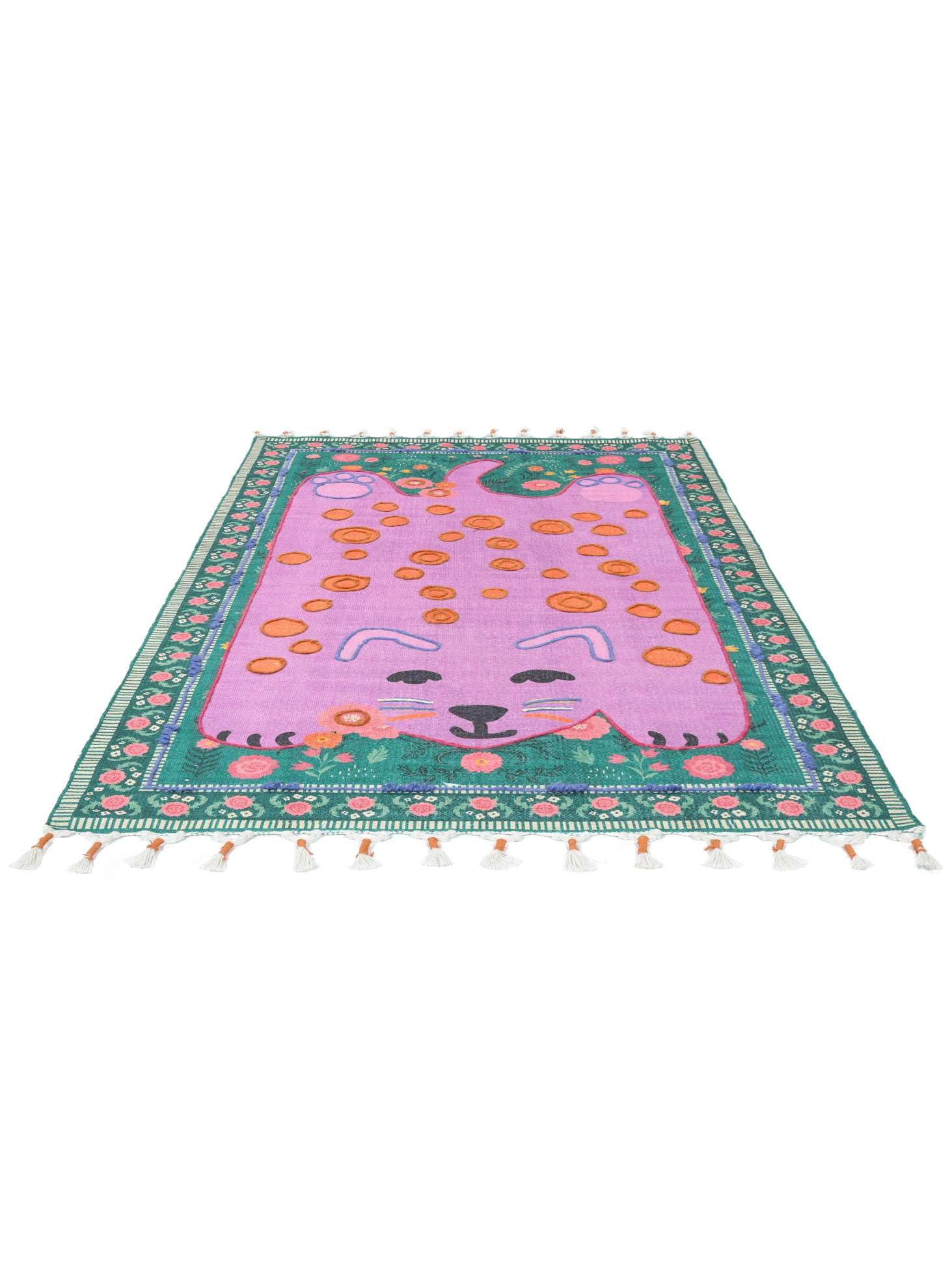 RugVista Lo Cat Embroidery, Alfombra Infantil, Modernas Niños, 70 x 100 cm, Rectangular, Pelo Corto, Cuarto del bebé, Limpieza en seco, Sin Productos químicos peligrosos, Rosa/Multi