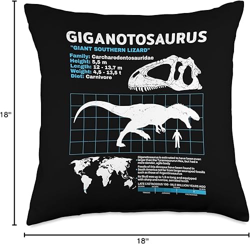 Miniatura 5 de Dinosaur fact sheets Dinosaur Fossils data sheet Sábana, almohada de dinosaurio Giganotosaurus, 16 x 16 pulgadas, multicolor