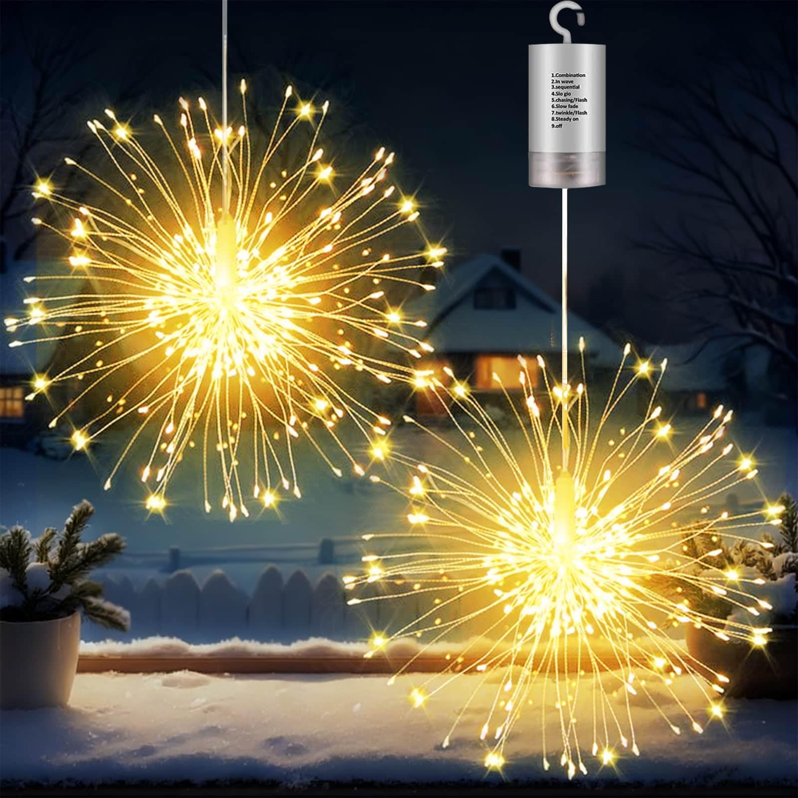 Joycome LED String Lights for Christmas, 2 Packs, 180 LED Outdoor Christmas Lights with Battery, Remote Control, 8 Modes, Waterproof Hanging Christmas Decoration for Windows, Indoor (Warm White)