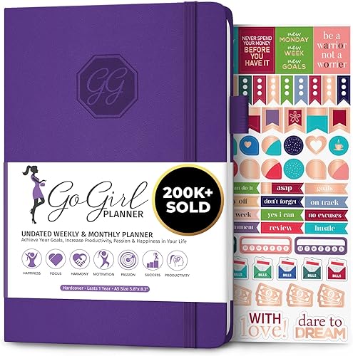 GoGirl Planner - Agenda y organizador para mujeres, sin fechas, comienza en cualquier momento, dura 1 año, 13.4 x 19.5 centímetros.