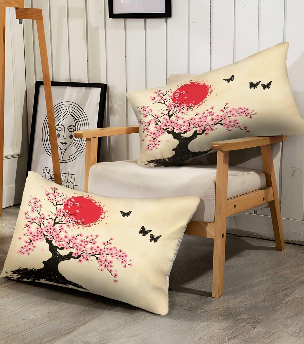 Juego de Funda de edredón para Niños y Niñas, Funda Nórdica Pintura De Tinta Tradicional De Japón,Ropa de Cama súper Suave Juego de Edredón Individual y Almohadas, Viejo Árbol Japonés (150 x 200 cm)