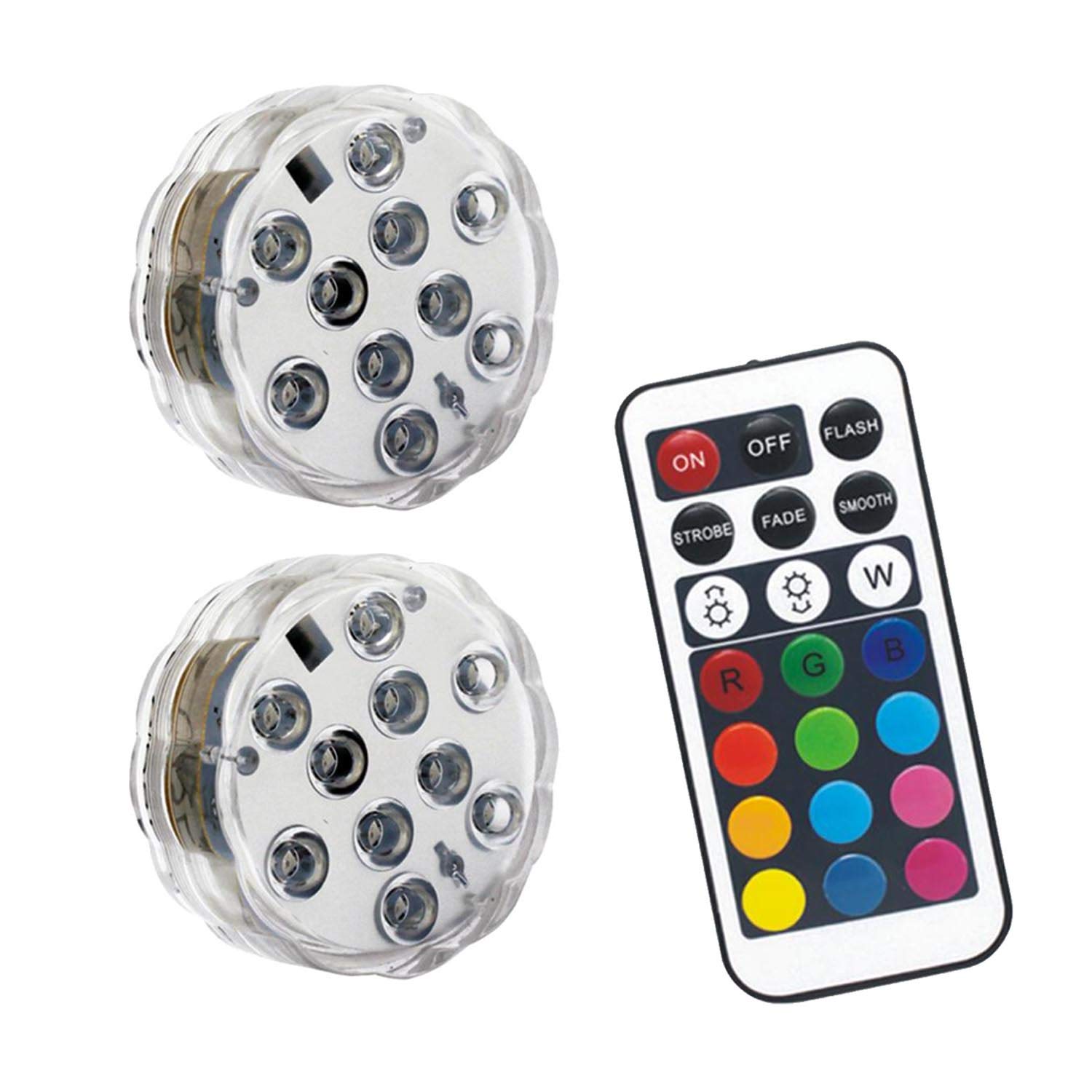 Ex-Pro Wireless LED Colour Changing Lights with 10 Bright RGB LEDs & Remote Control, Battery Powered, for Table Top, Under Cabinets, Cupboard, Kitchen, Wardrobe - 2 Pack