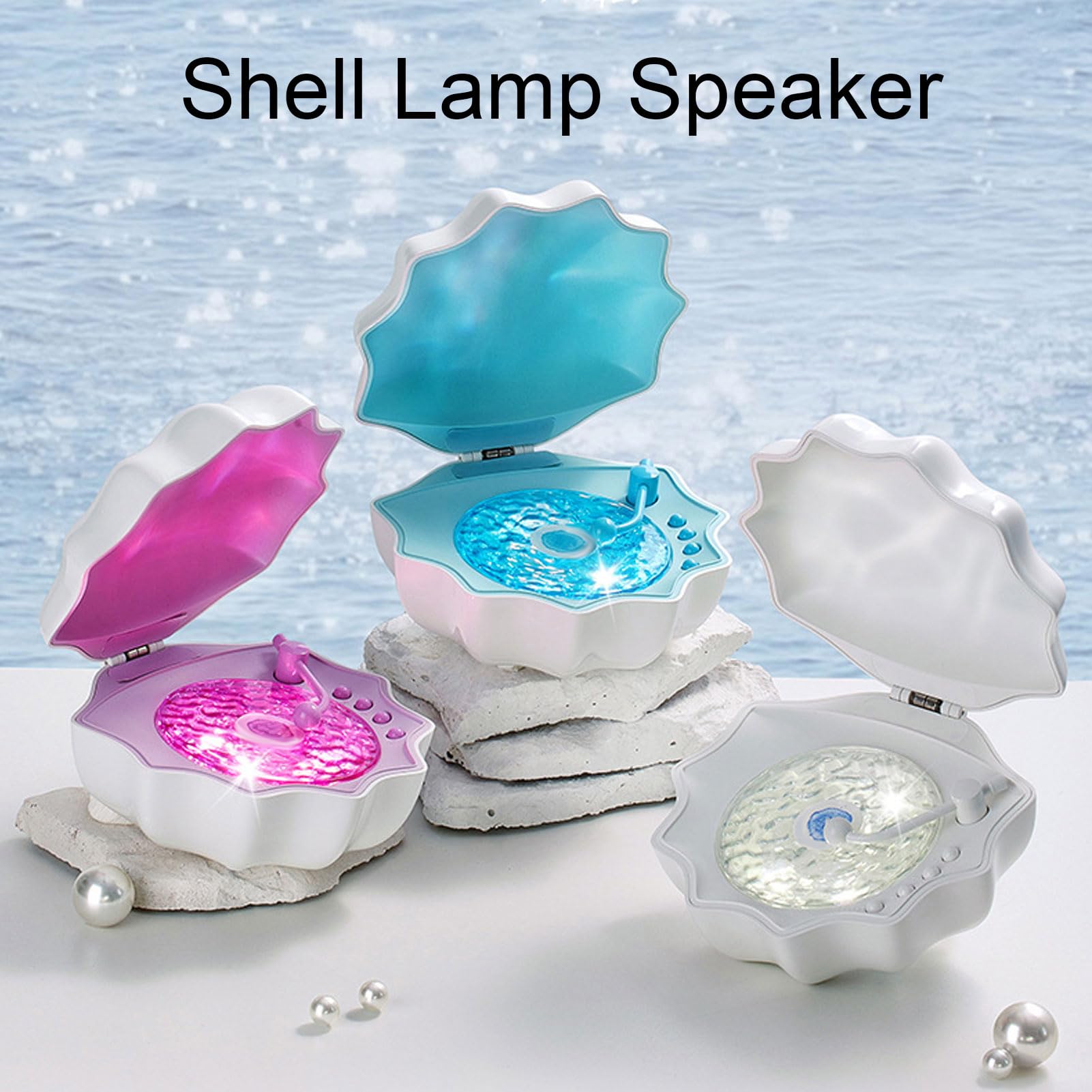 Sxhlseller Shell Waves Speaker Cordless, Northern Lights Lumena Lamp Record Player, Ocean Wave Projector Light - Image 3