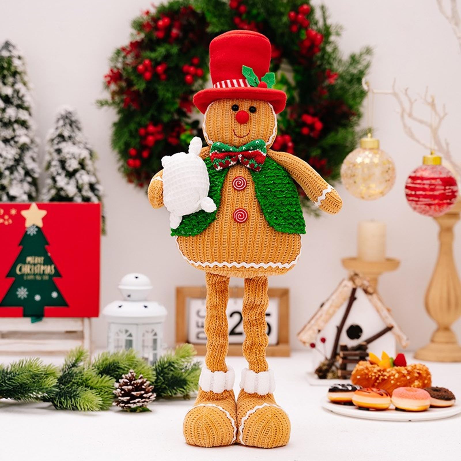 2 muñecos de peluche de Navidad con diseño de panes de jengibre, decoración elegante de gnomos escalables, adorno de peluche