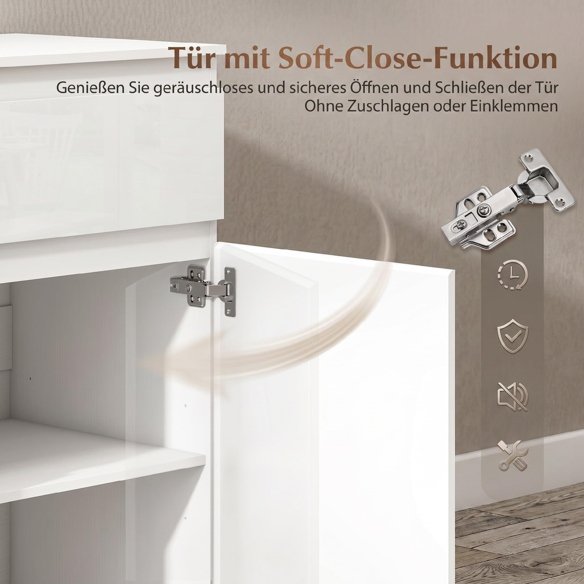 HOMCOM Kommode mit 5 Schubladen, Sideboard Hochglanz Weiß, Schubladenschrank mit verstellbarem Regal und Soft-Close-Tür, für Wohnzimmer und Schlafzimmer, 100 x 40 x 80 cm