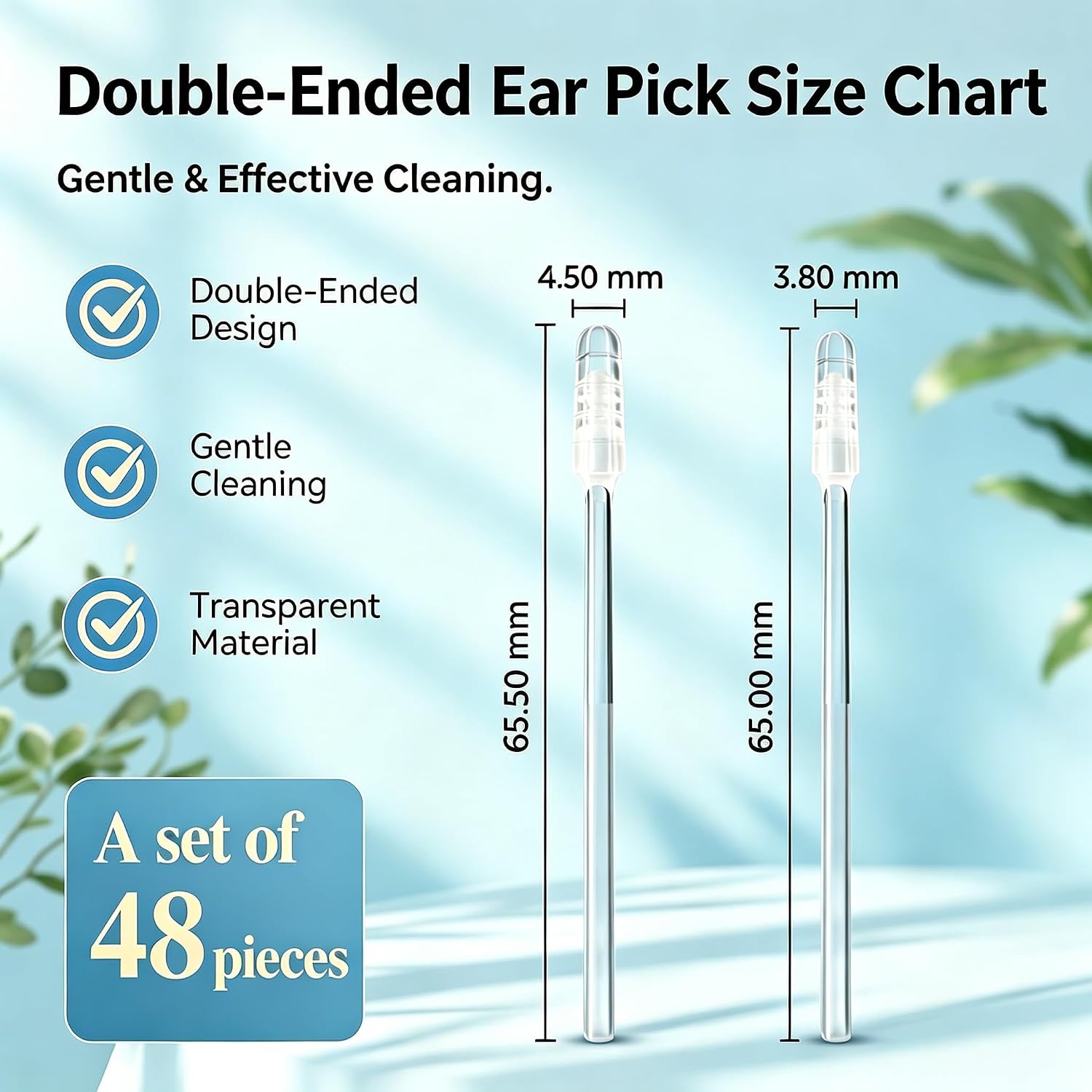 48 Pcs Earwax Removal Adhesive Swabs Ear Wax Removal Tool & Ear Cleaning Tool Kit, with Gentle Removal Stick for All Ages (Double Head)