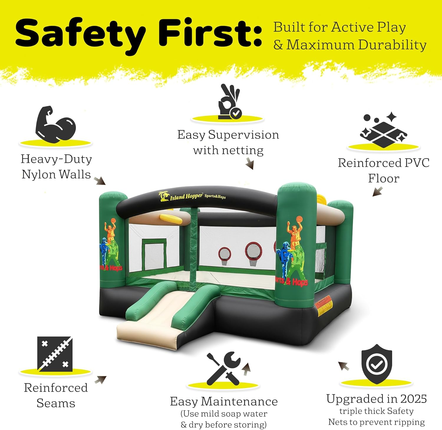 Island Hopper 12'x12' Sports and Hops Inflatable Bounce House for Kids 3-12 - Indoor/Outdoor Multi-Sport Bouncy House with Double Stitched Seams & Reinforced PVC Bounce Floor (Max. Capacity 500 lbs)