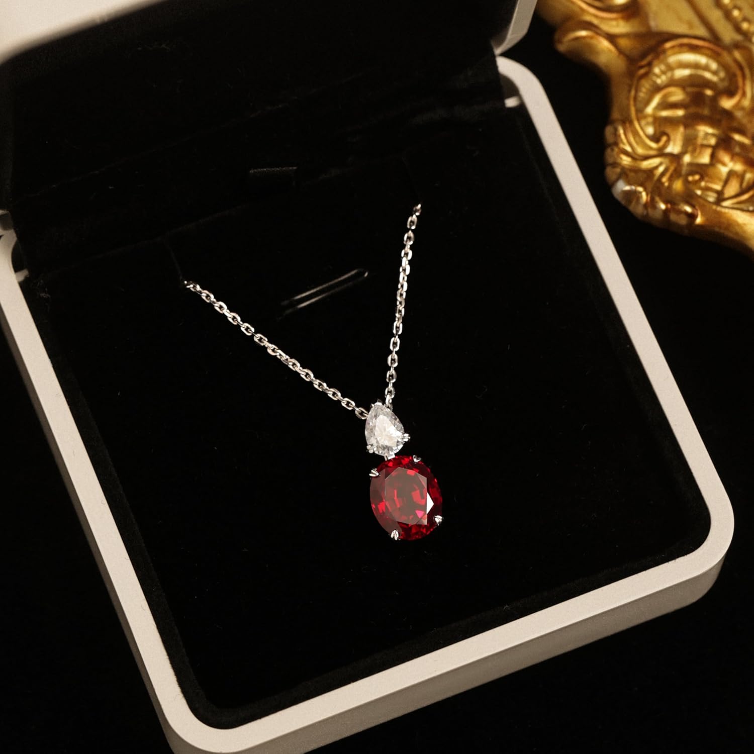 Ruby Necklace for Women – 4.8ct Lab-Grown Ruby & Moissanite Pendant, 18K White Gold Plated 925 Sterling Silver, Elegant Red Gemstone Jewelry Gift - Image 2