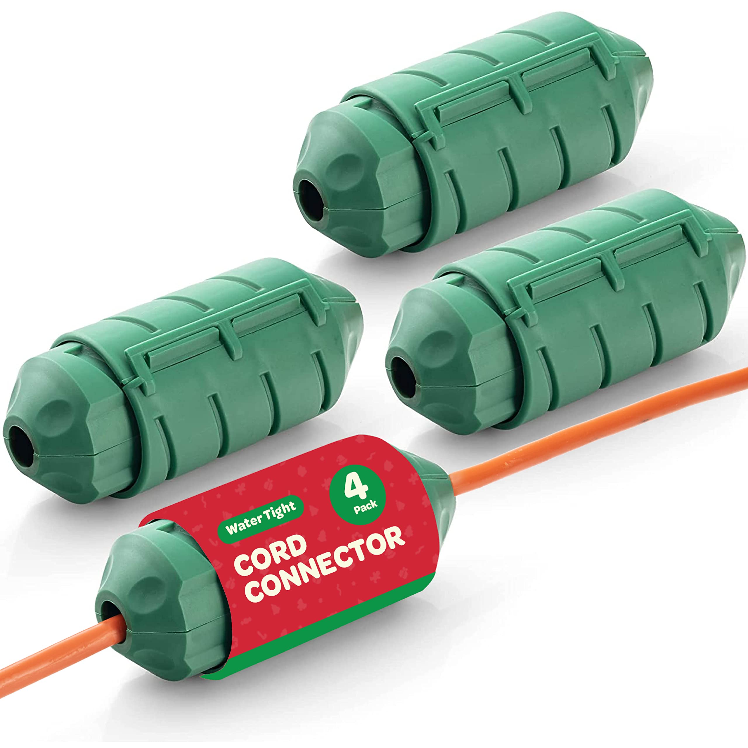 Outdoor Extension Cord Cover [Set of 4] Extension Cord Connector - Indoor & Outdoor Water-Tight Cord Lock for Timers, Extension Cables, Reels, Transformers, Power Strips, Lights & Tools Green