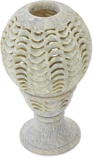 Miniatura 3 de NOVICA Portavelas decorativo de esteuta jabonosa, Earthtone, 'Magic Globe'