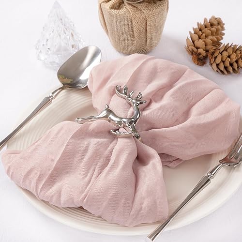 Miniatura 3 de MLMC Paquete de 24 servilletas de gasa color rosa, estilo bohemio, rústicas, de gasa, color rosa claro, lavables, de 21 x 21 pulgadas, para boda,