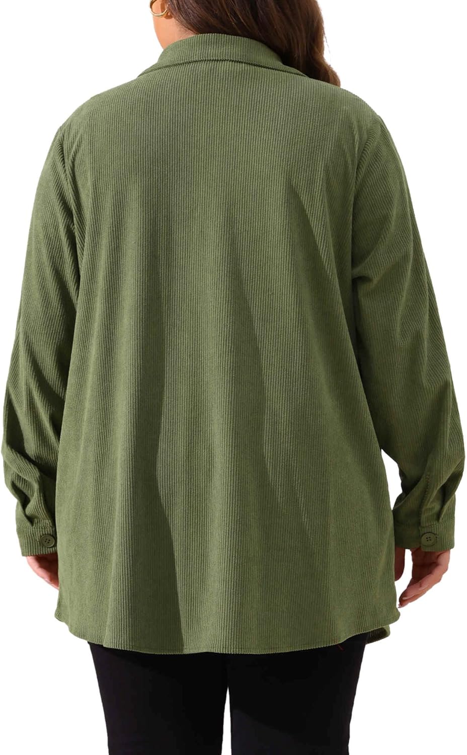 Agnes Orinda Plus Size Women's Corduroy Shirts Long Sleeve Button Down with Pocket Long Shackets Jacket - Image 4